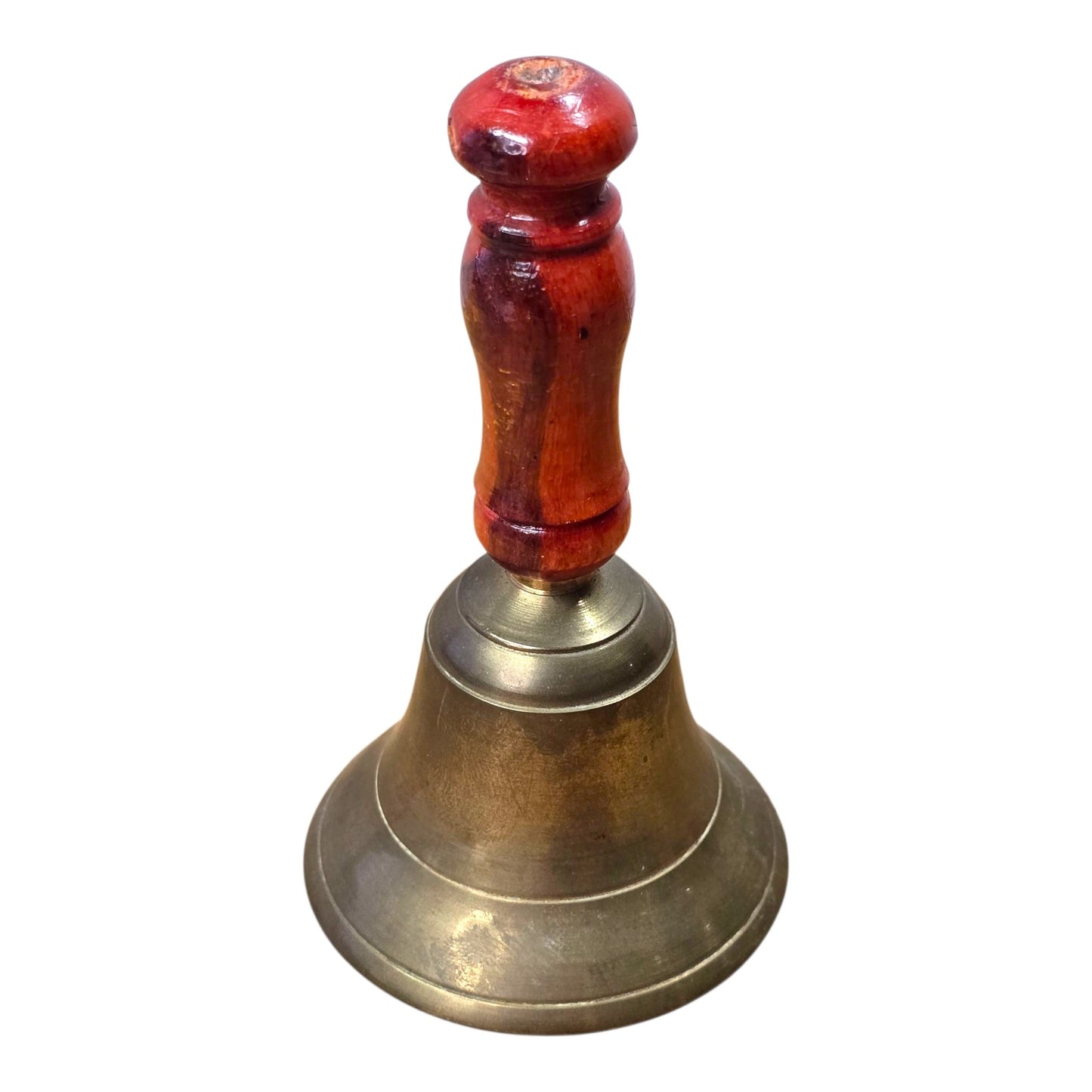 Vtg Brass Hand Bell Wooden Handle 4.5" Farmhouse School Service