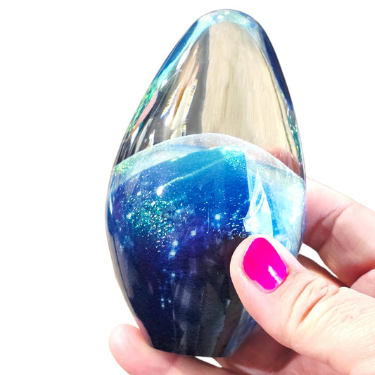 Robert Eickholt Signed Art Glass Paperweight 1995 Dichroic Blue Egg ESGA Vtg