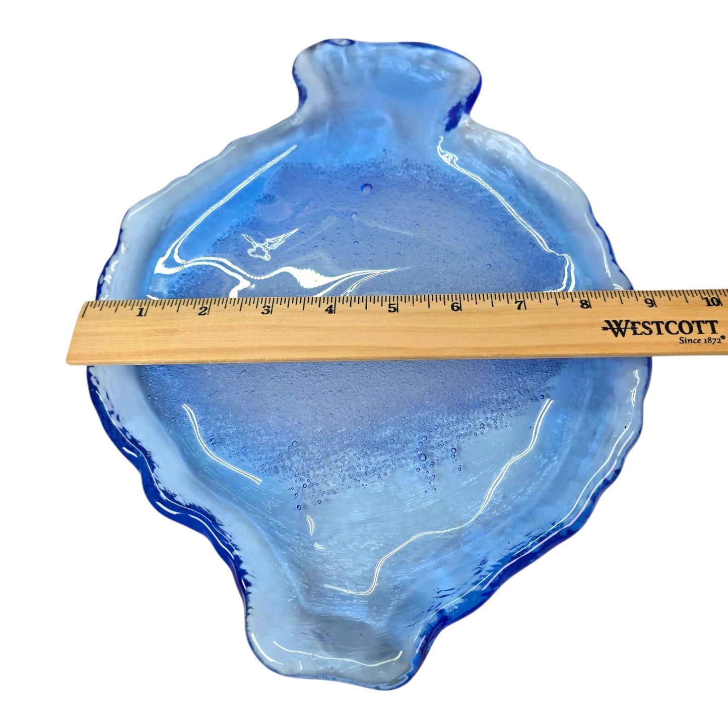 Vintage AMICI Fish Dish Made in Italy Bubble Art Glass Thick Recycled Glass Blue