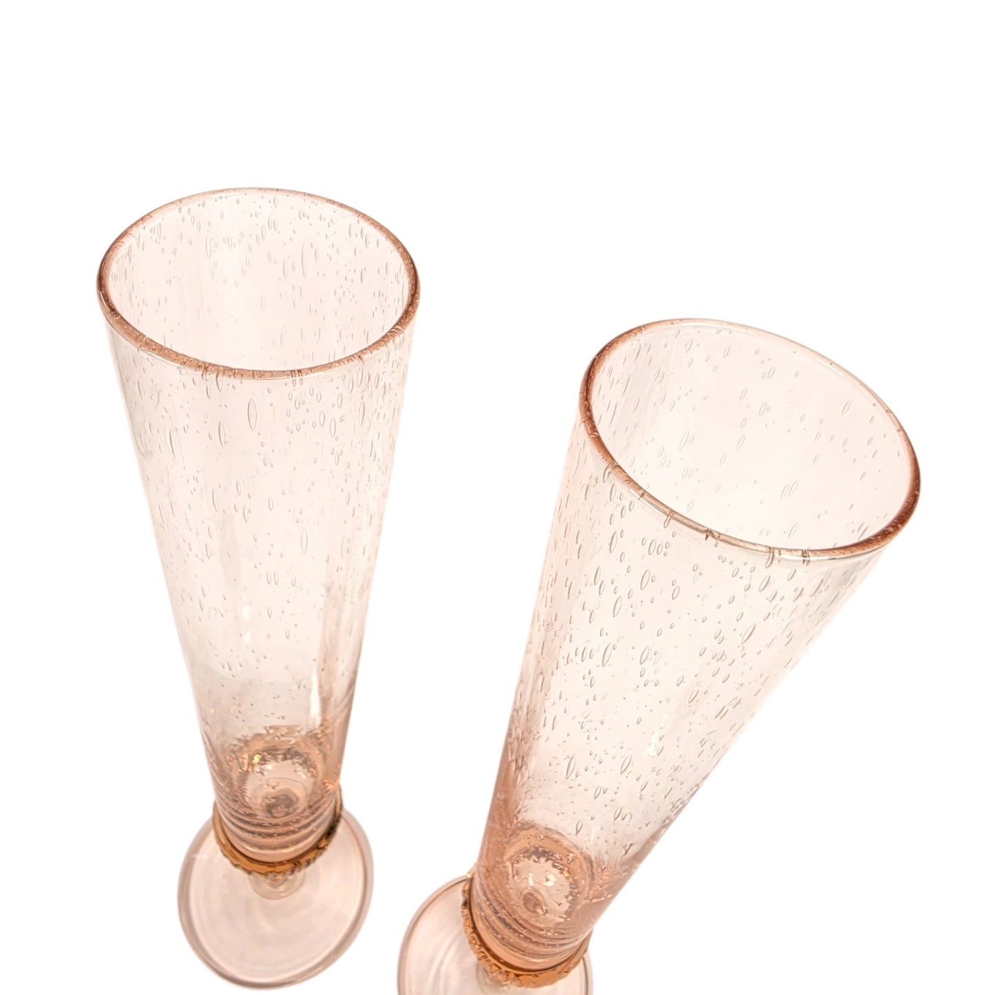 Set of 2 Anthropologie Amparo Champagne Flutes Blush Pink Control Bubble Glass