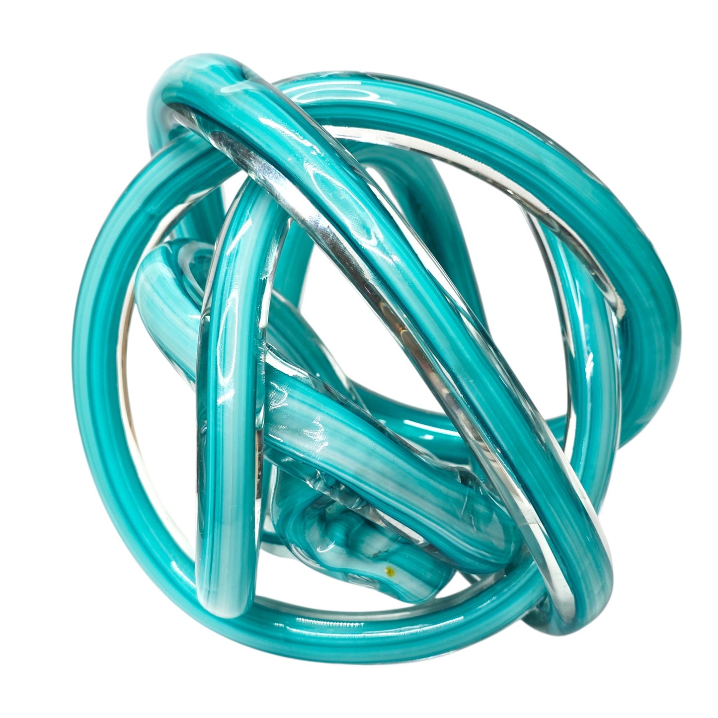 Teal Blue Hand-Blown Art Glass Knot Sculpture - Modern Abstract Decor