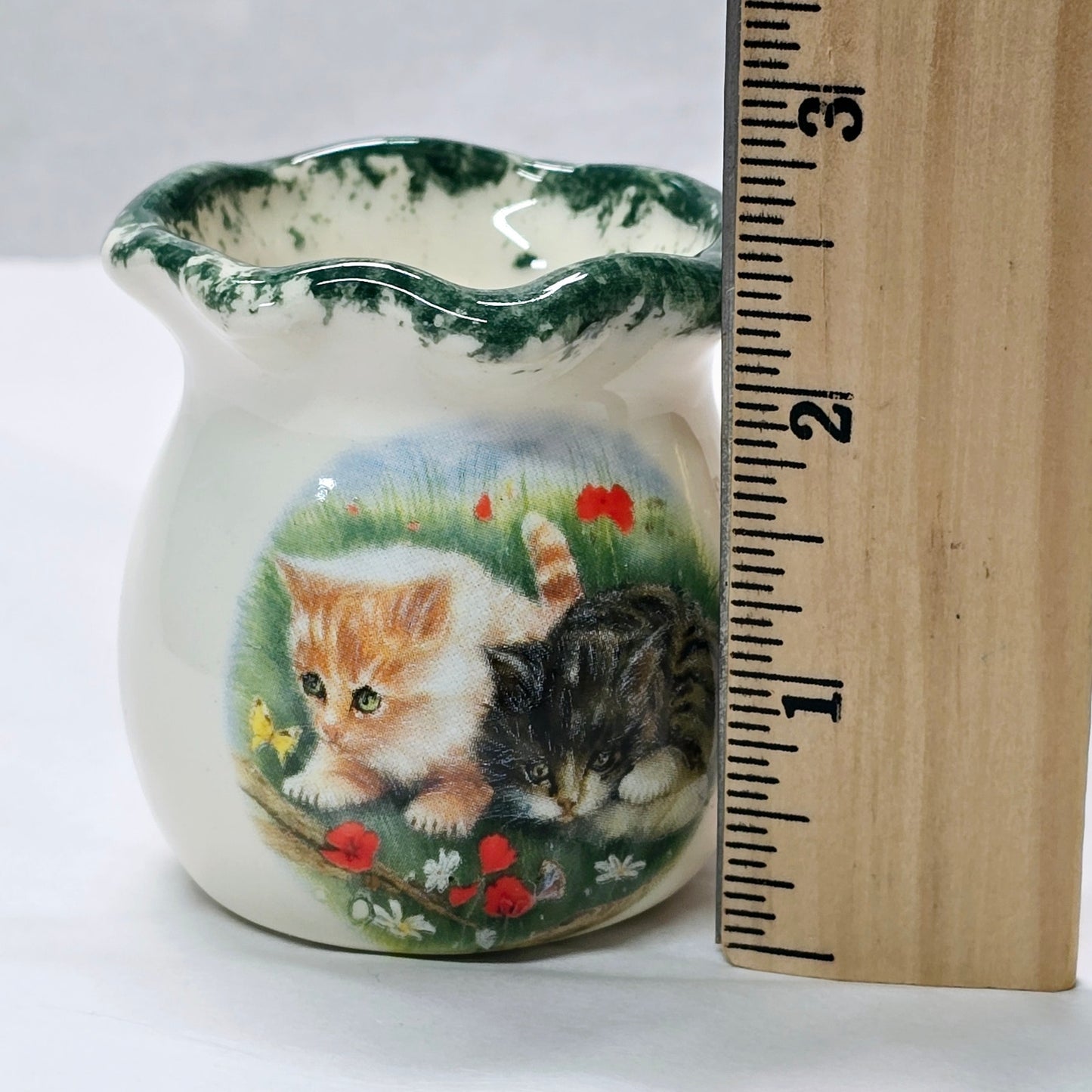 Hobby Farm Pottery Trinket Vase with Kittens Transferware