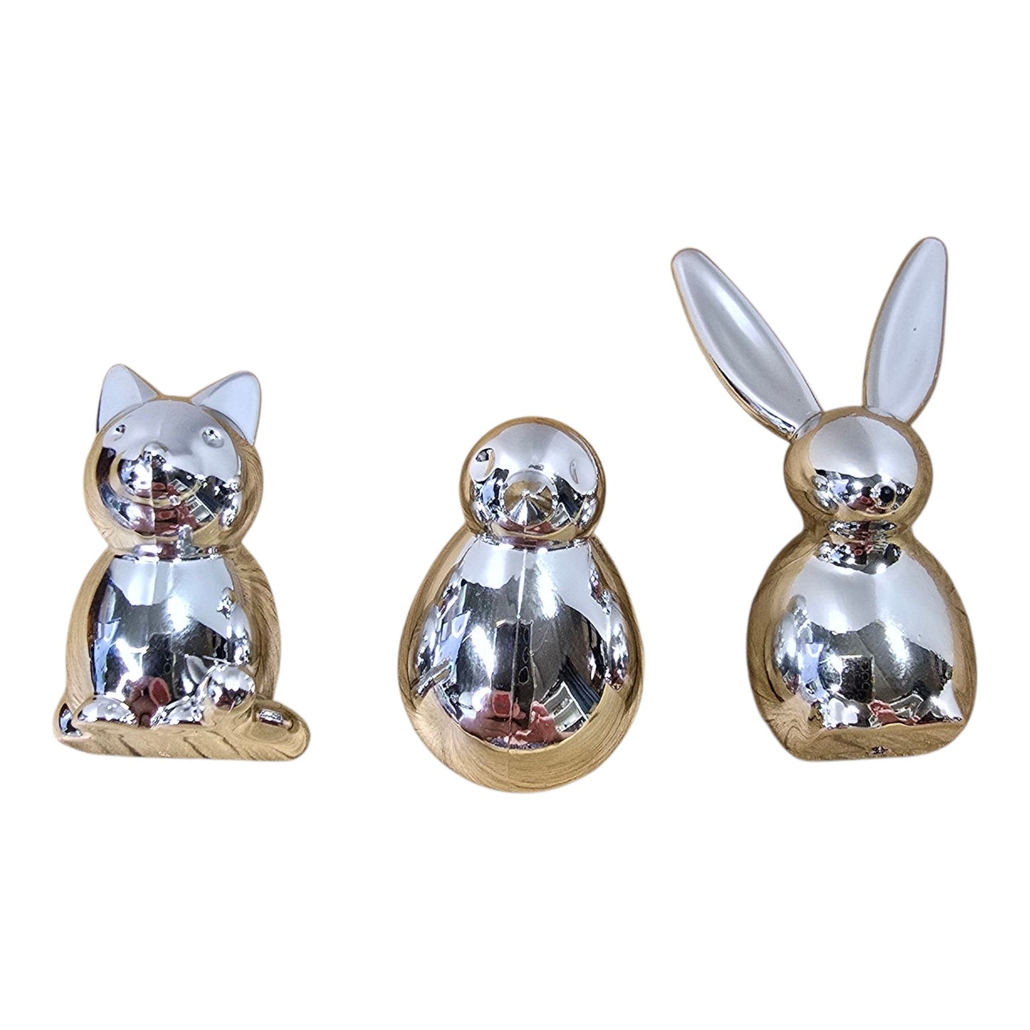 Umbra NOW Menagerie Magnets Set 3 Chrome Cat Bird Bunny Animal Figurine NIB