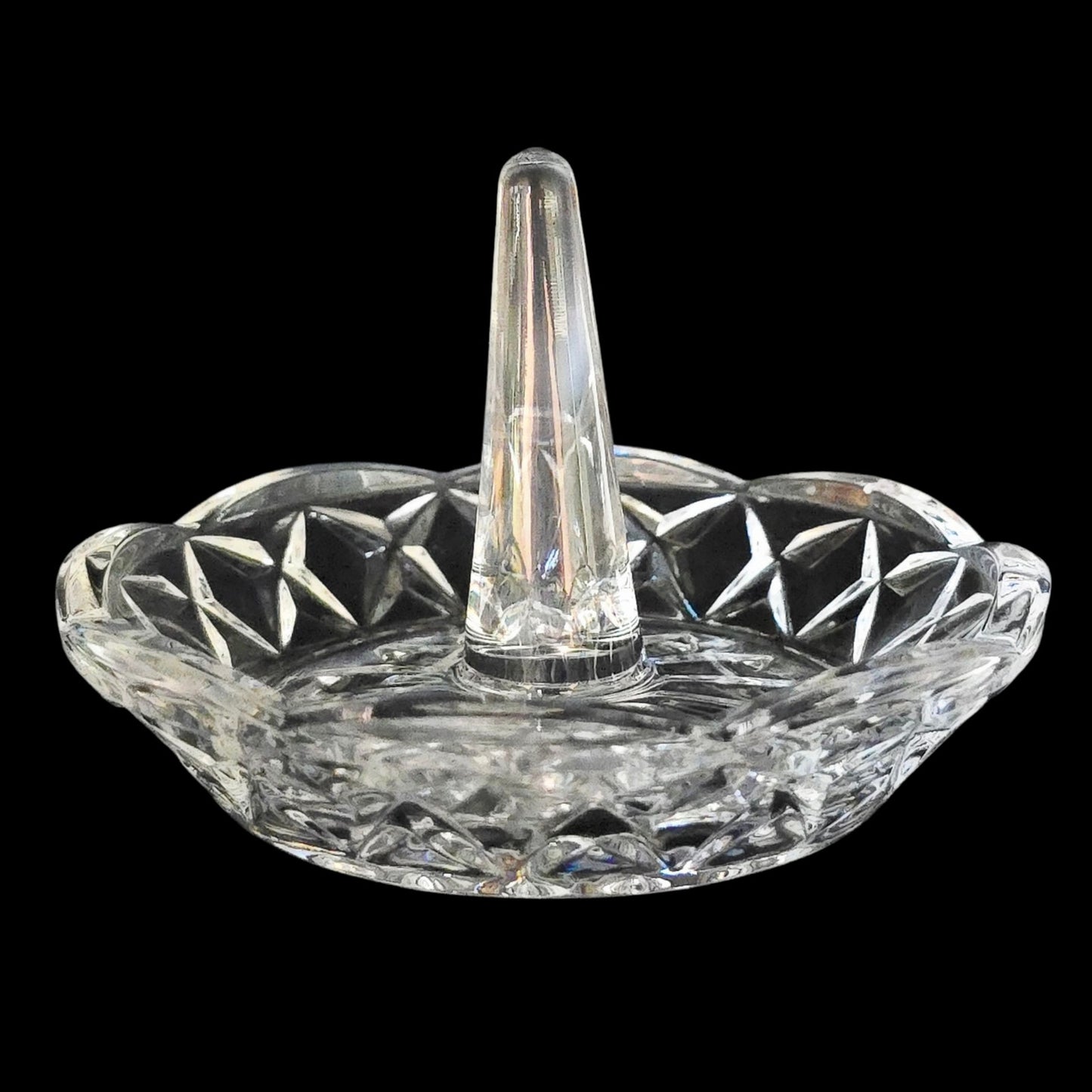 Vtg Vanity Pressed Glass Ring Holder Jewelry Dish Trinket Stand Diamond Pattern