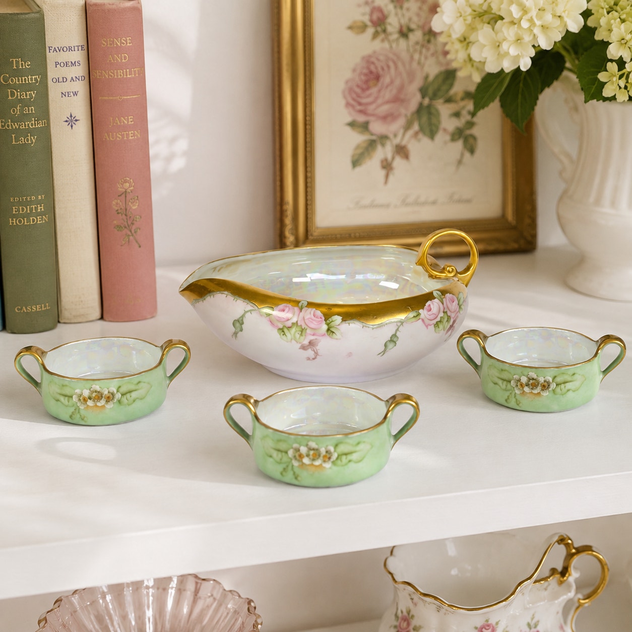 Vintage Bavaria Germany Porcelain Creamer & Butter Pat / Salt Cellar / Sauce Set