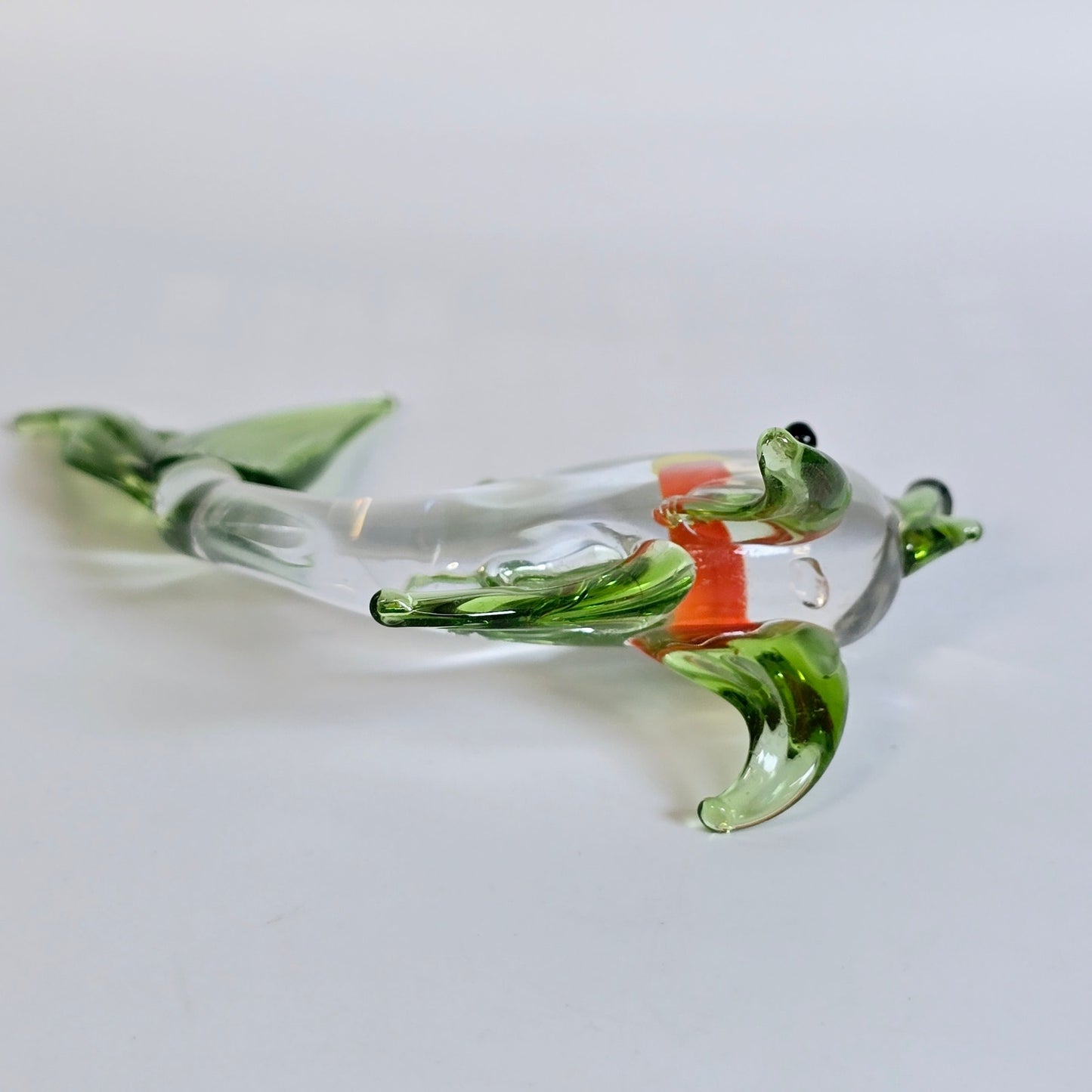 Handblown Art Glass Fish, Green, Yellow, Orange Stretch Glass Fish