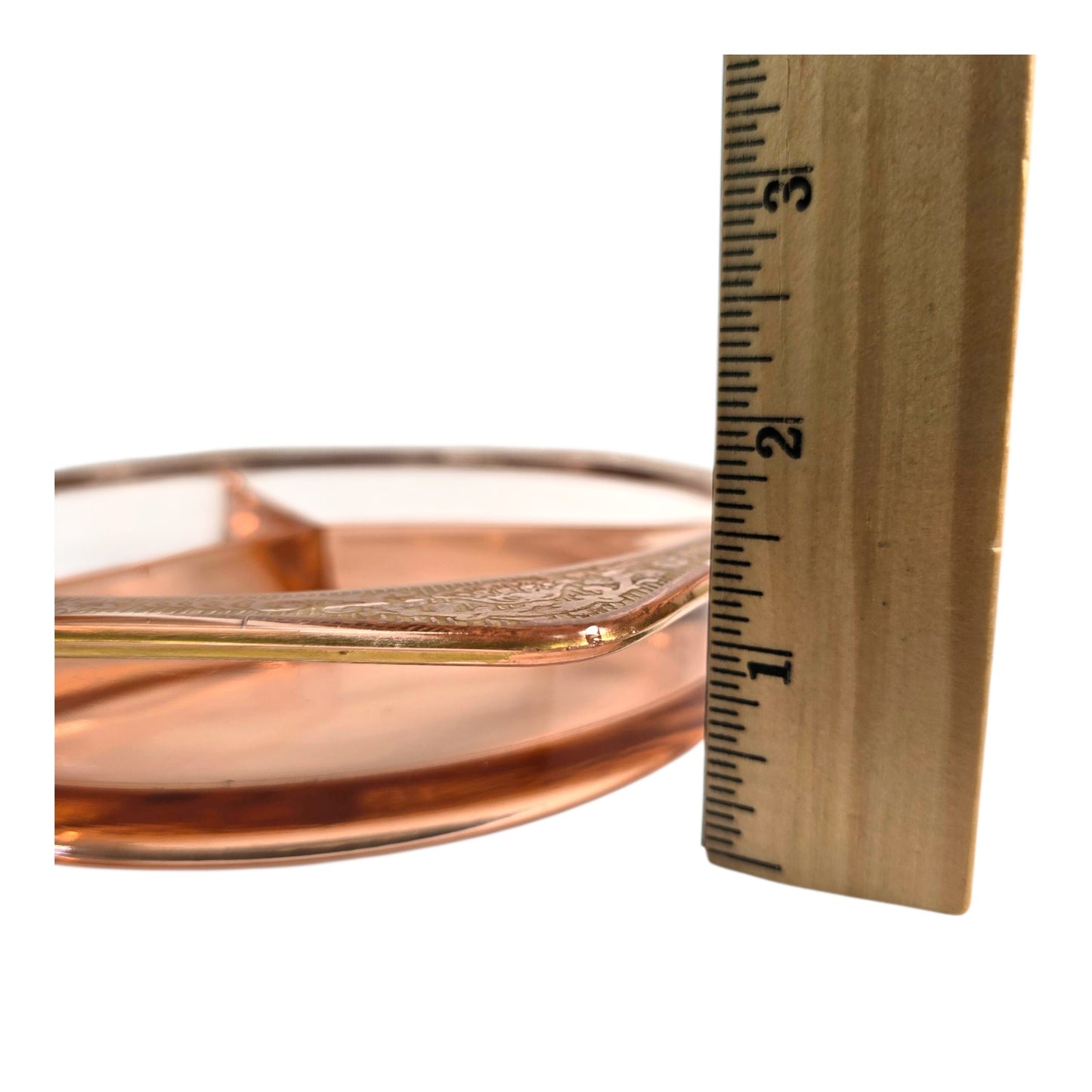 Pink Depression Glass Divided Relish Dish with Gold Decorative Border