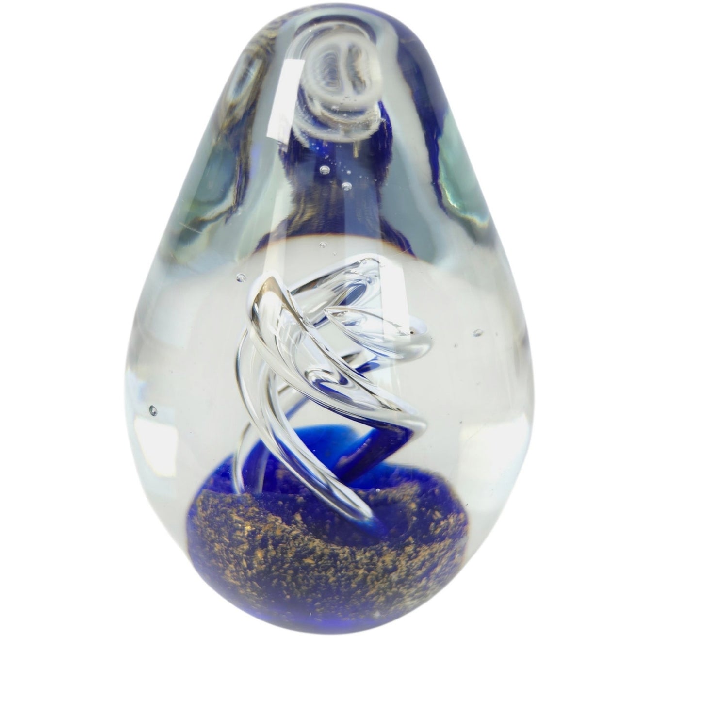 (Reserved for Customer) Vintage Art Glass Egg Paperweight Royal Blue Gold Fleck Aventurine Helix Swirl