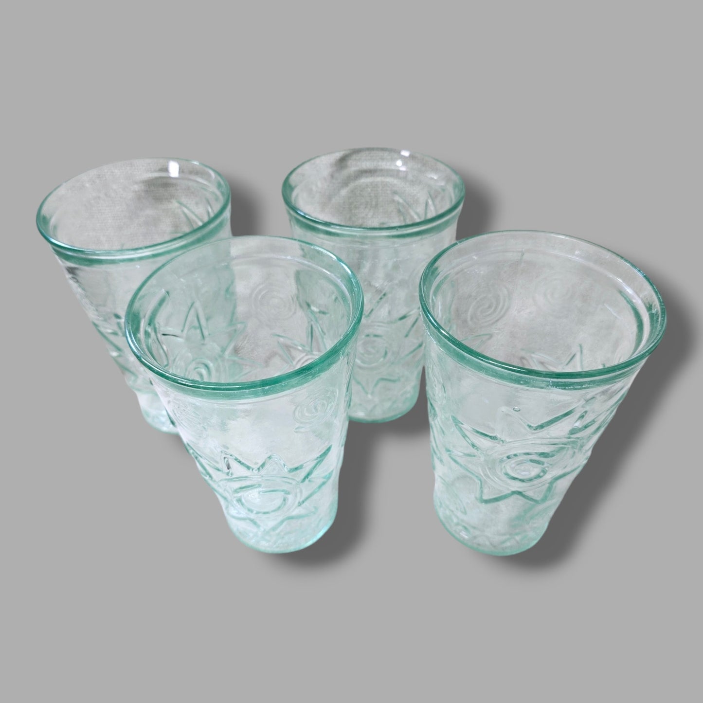 Set of 4 Italian Glasses Drinking Glasses, Vetreria Etrusca Swirl Sun Embossed Drinking Glasses