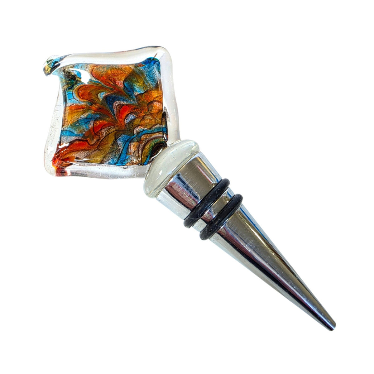 Multicolor Art Glass Wine Bottle Stopper Folded Glass Square Abstract Retro