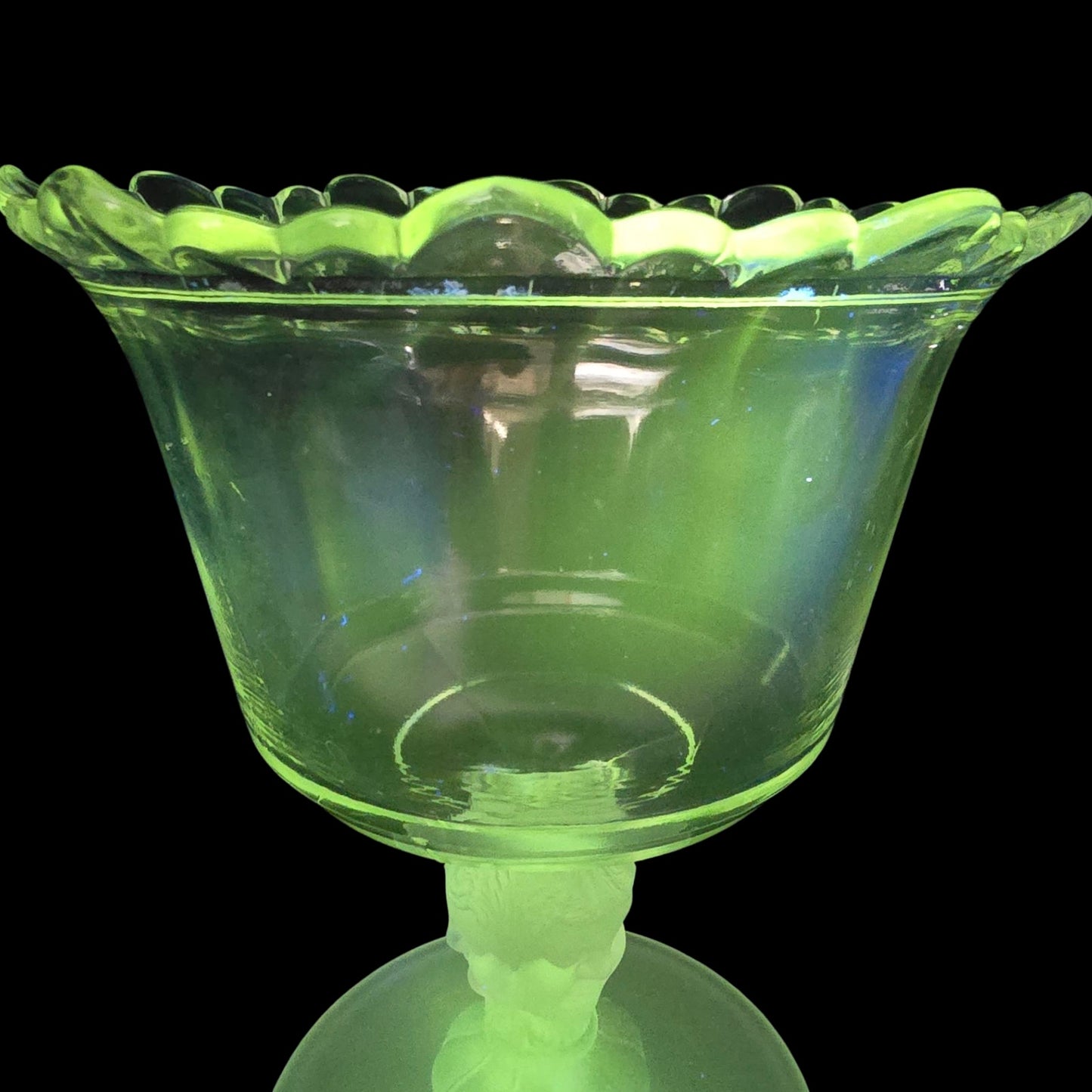 "Three Faces" pattern Frosted Glass Pedestal Compote late 1800's Early 1900's