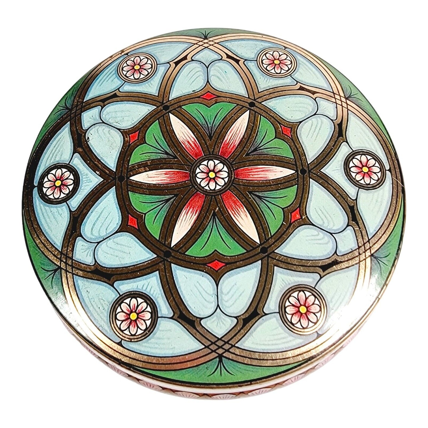 Vintage Art Nouveau Meister Round Green Tin Trinket Box, Decorative Tin