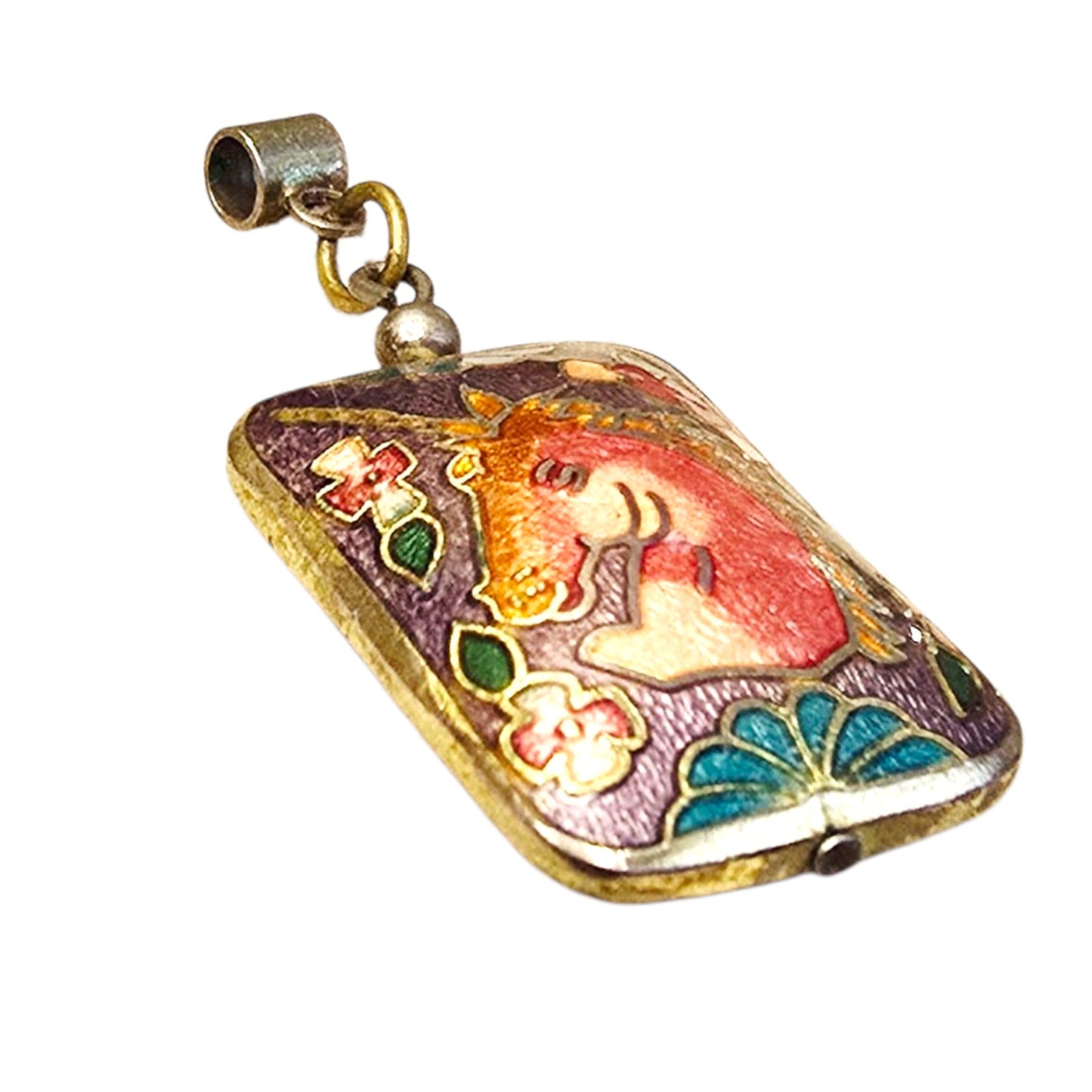 * Vtg Cloissone Unicorn Pendant Double Sided Puffy Gold Pink Purple Blue Green
