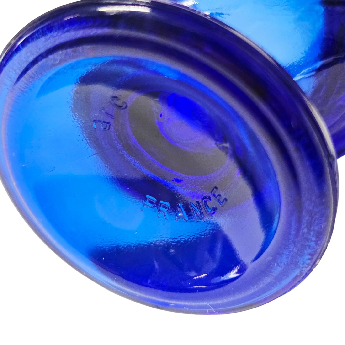 Vintage French Glass Chicken Egg Cups Set of 2 Cobalt Blue & Clear Marked France