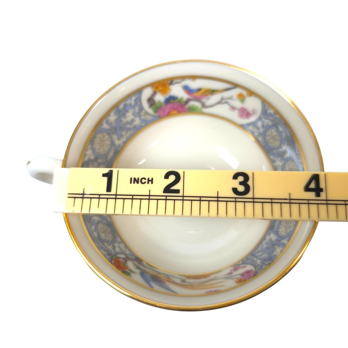 Vintage Lenox Ming P-16 Footed Teacups & Saucers Set of 2 Bird Floral Gold USA
