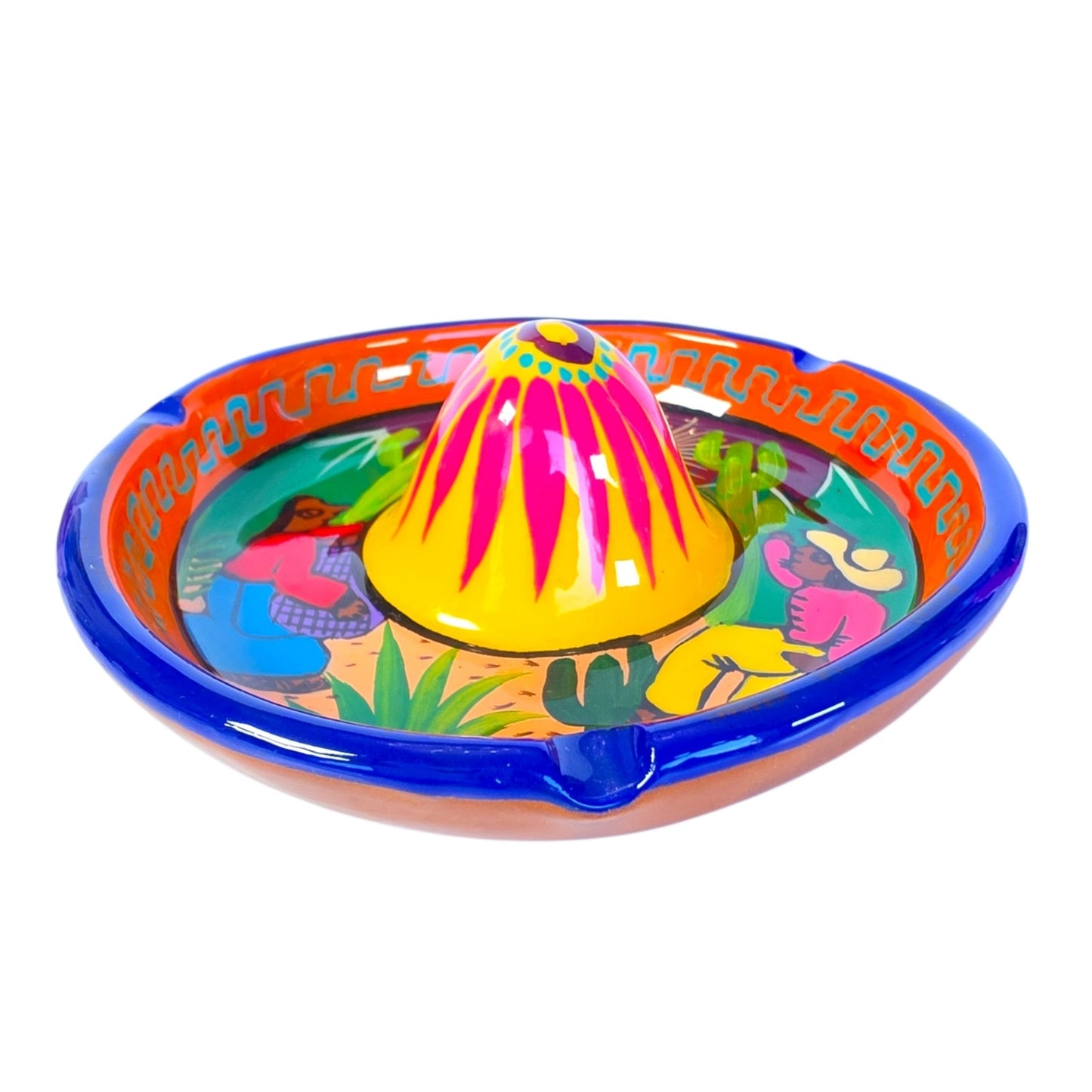 Vtg Mexican Folk Art Piggy Bank & Sombrero Ashtray / Trinket Dish Tonala Pottery