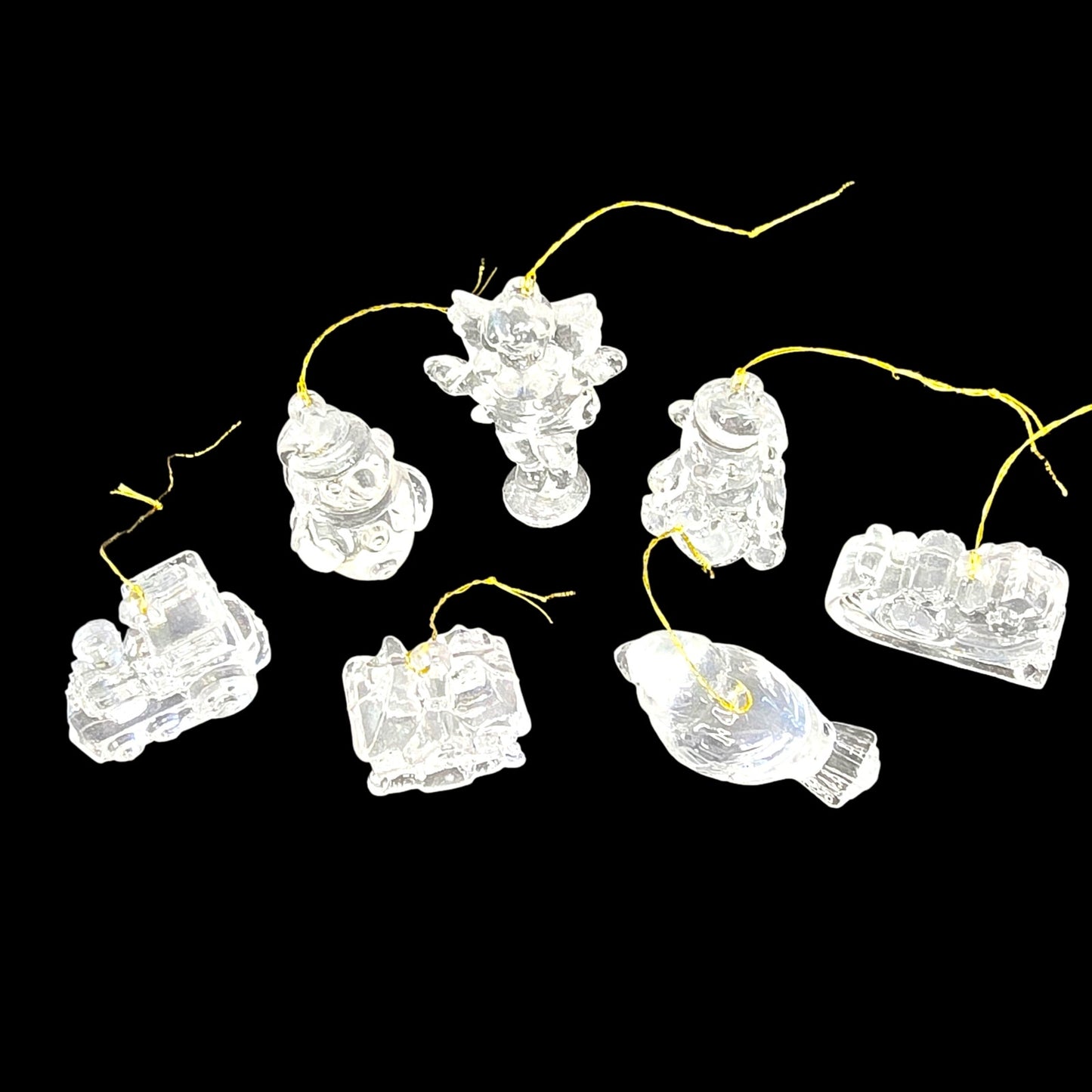 Set of 7 Vintage Miniature Clear Acrylic Christmas Ornaments