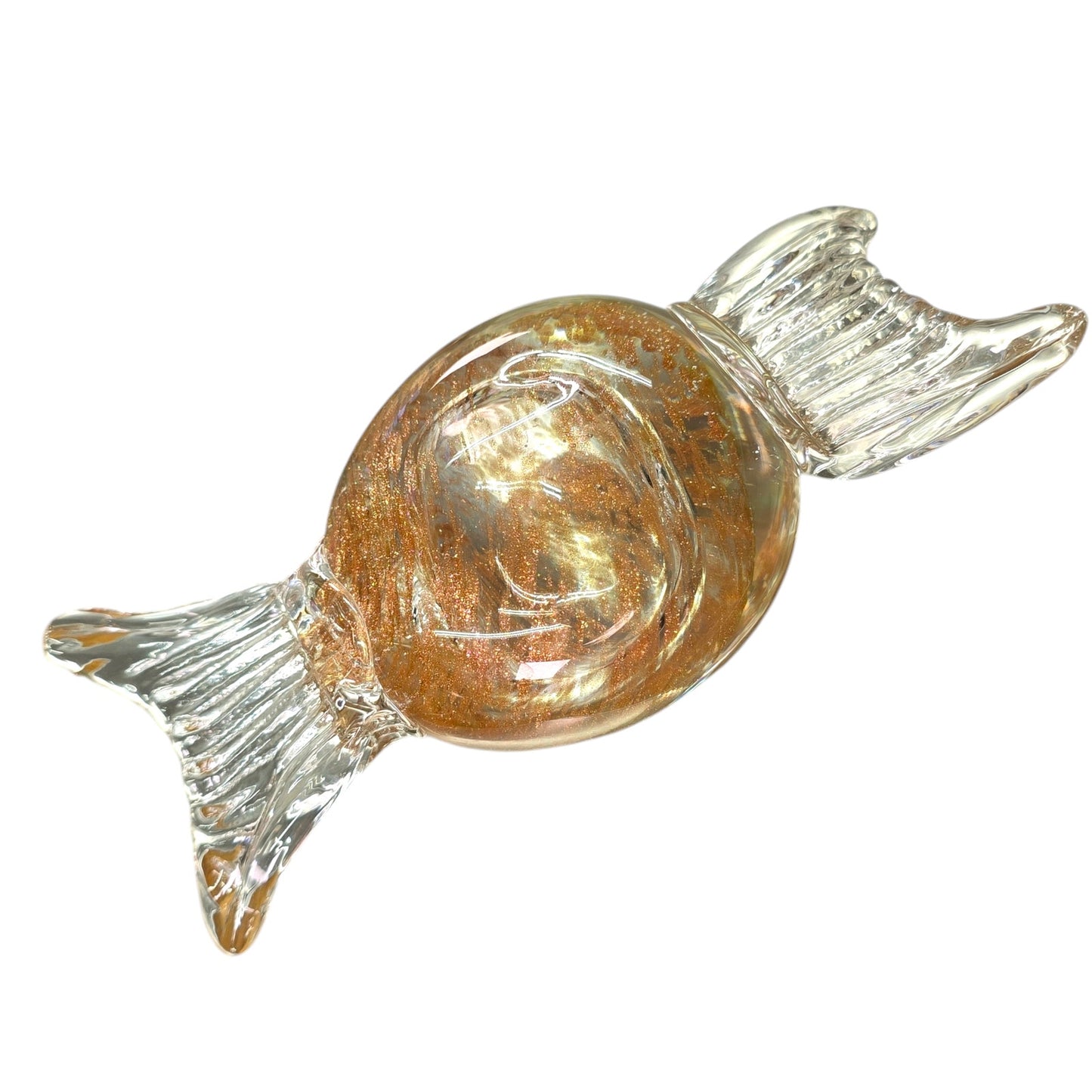 Large Handblown Art Glass Candy Gold Glitter Swirl, Glass Candy Decoration