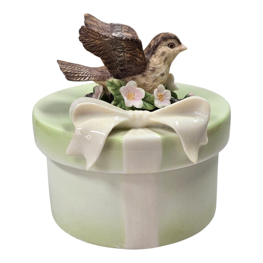 Vtg 2009 Crystal Cathedral Sparrows Club Trinket Box Bird Bloom Where Planted