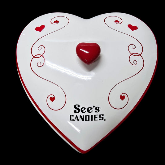 See's Candies Porcelain Heart Shaped Covered Candy Dish Chocolate Box