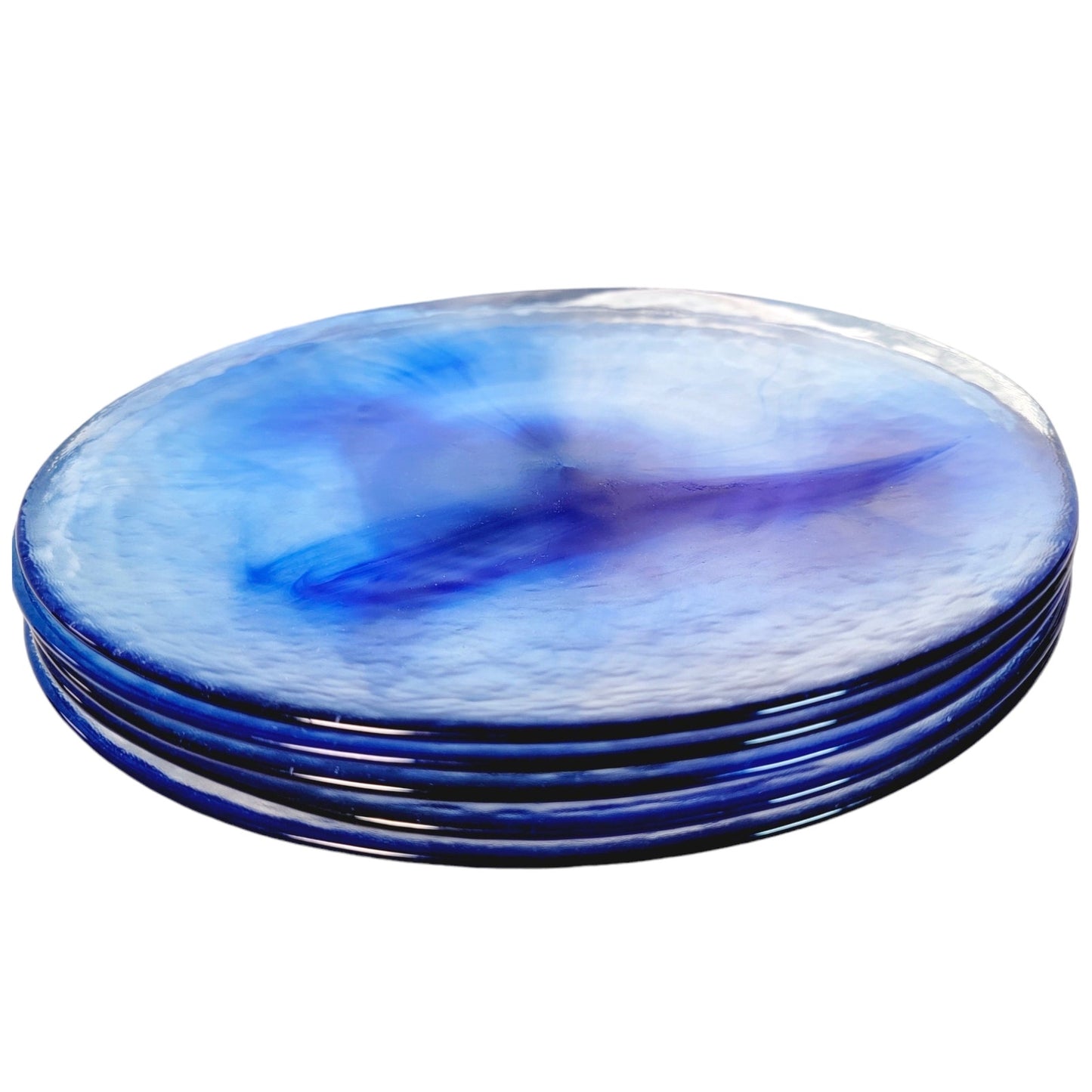 Set of 5 Bormioli Rocco Murano Cobalt Blue Swirl Glass Dinner Plates 11" D