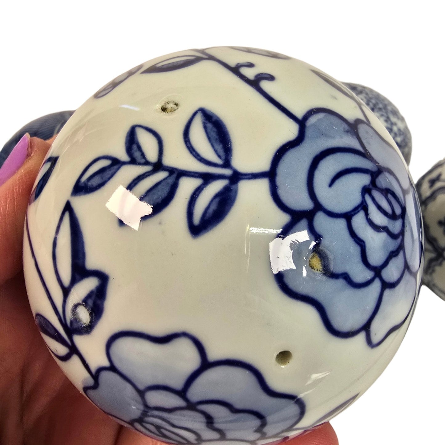 Blue and White Ceramic Decorative Orbs Set of 6 Chinoiserie Style Home Decor