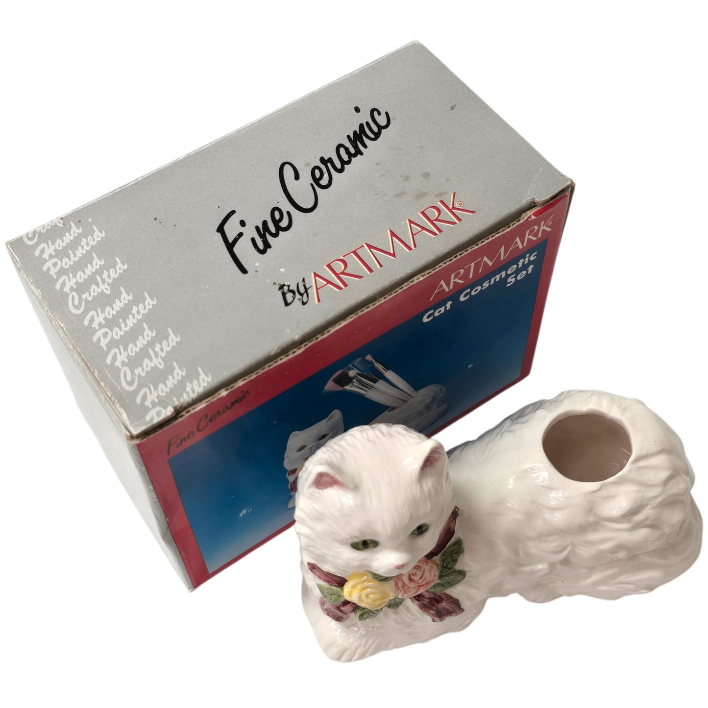 Vintage Artmark White Persian Cat Cosmetic Brush Holder - NIB