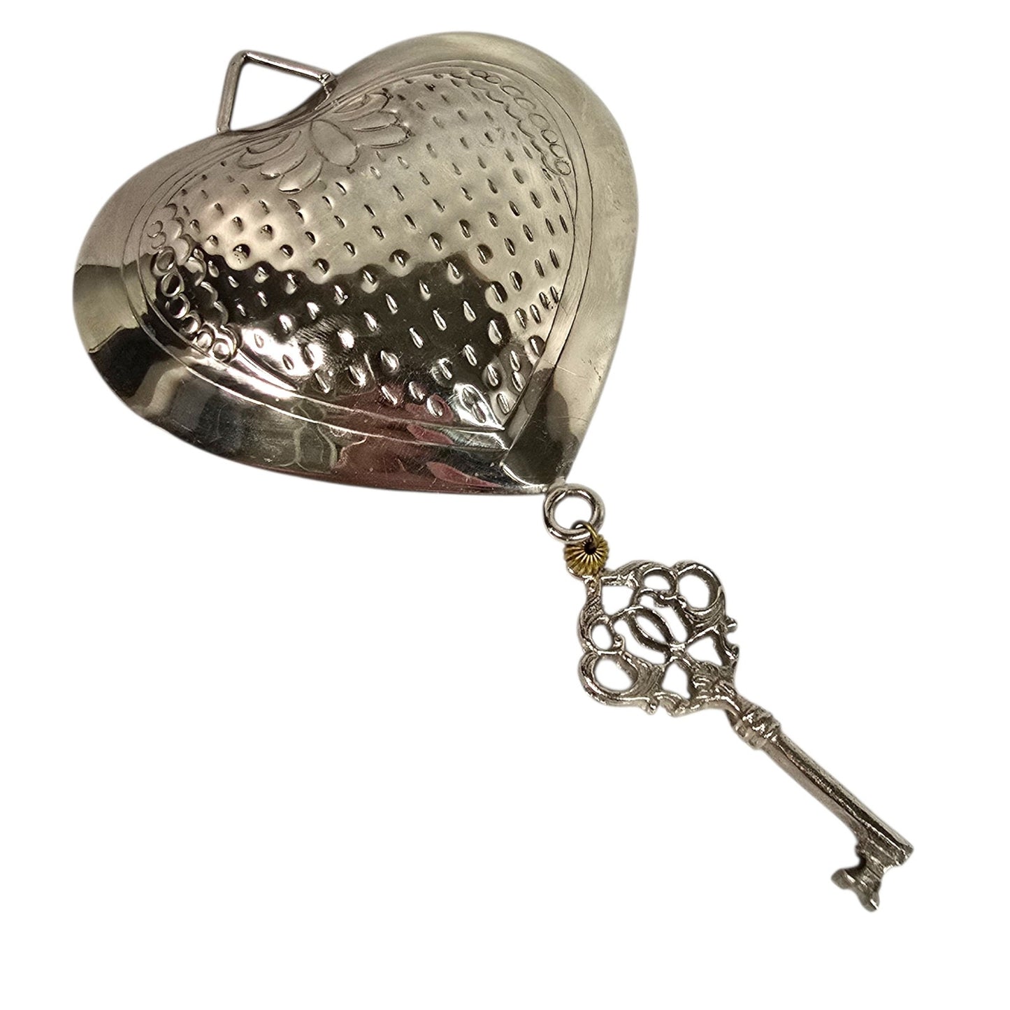 Vintage Metal Puffy Heart Hanging Decor Brass Keyhole & Hanging Skeleton Key