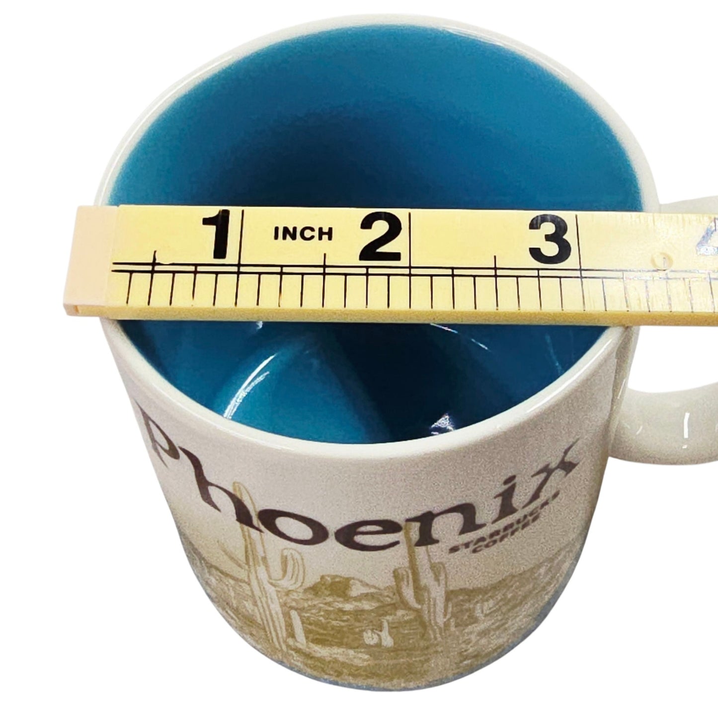 Starbucks Coffee Mug Phoenix City Scene Desert Cactus 16 oz Blue Interior 2012
