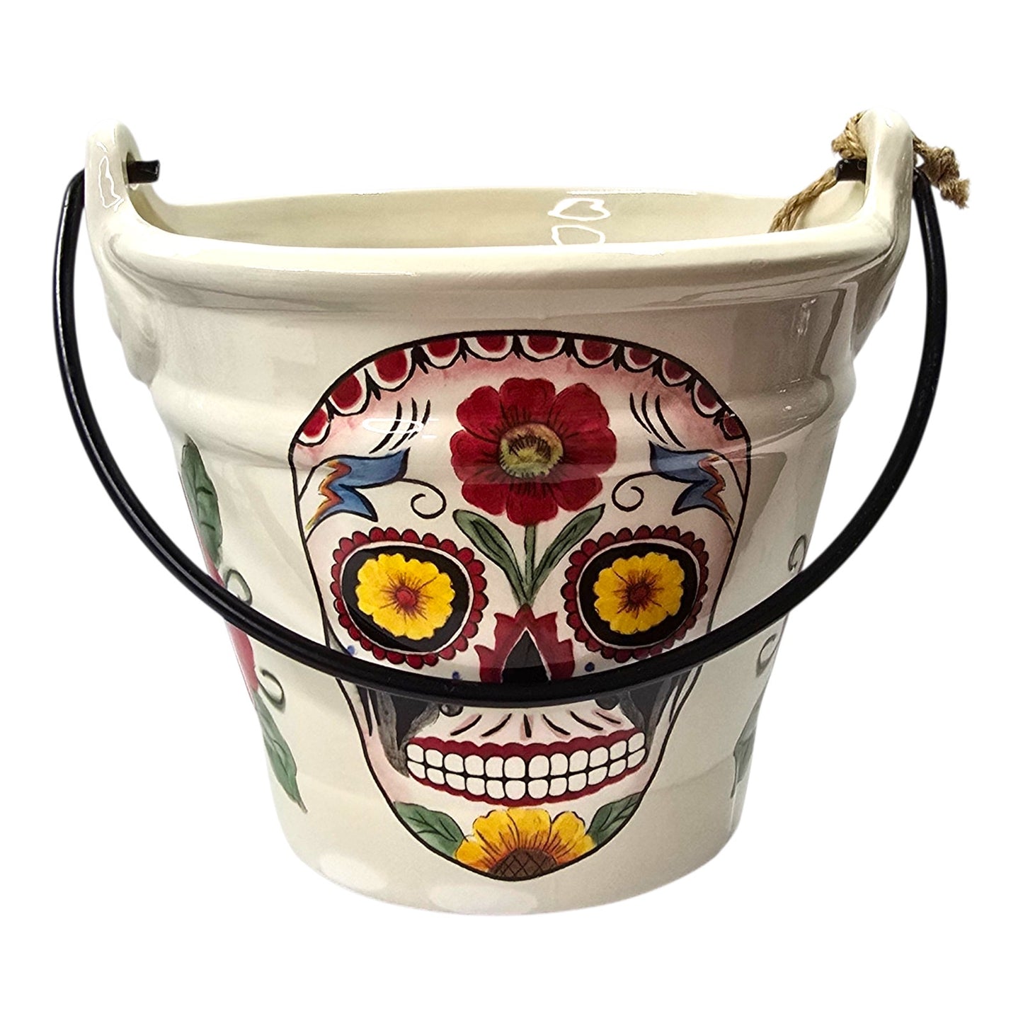 Maxcera Decor of the Dead Sugar Skull Ceramic Bucket Halloween Dia de los Muertos