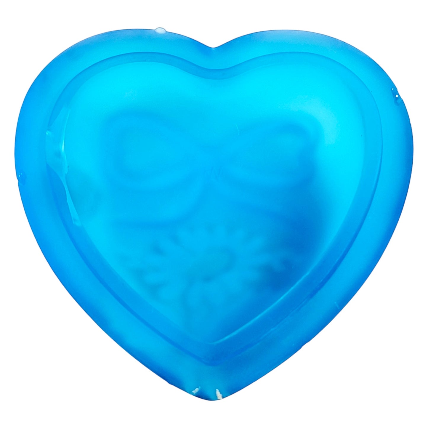 AS IS 1970's Westmoreland Daisy Blue Satin Glass Heart Trinket Dish with Lid FLAW