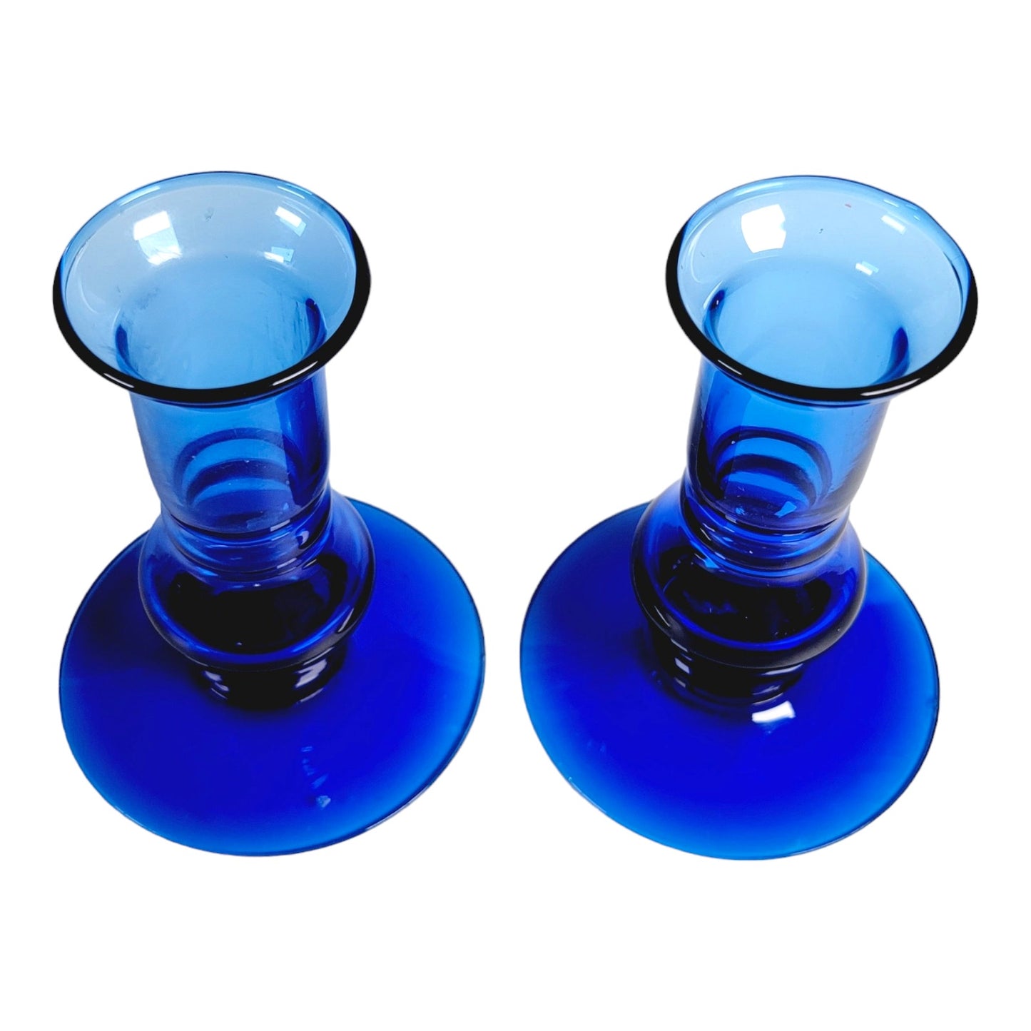 Pair of 2 Vintage Cobalt Blue Glass Candlestick Holders