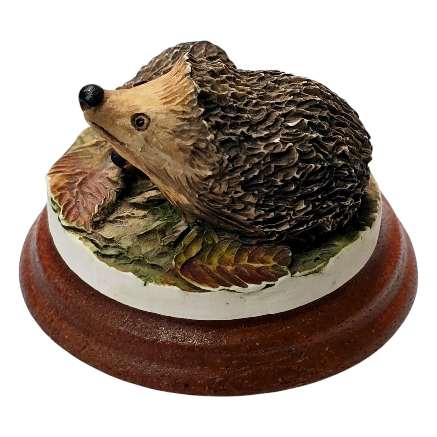 Cute Cuddly Tiny Hedgehogs Figurine on Wood Base, 1.5" w