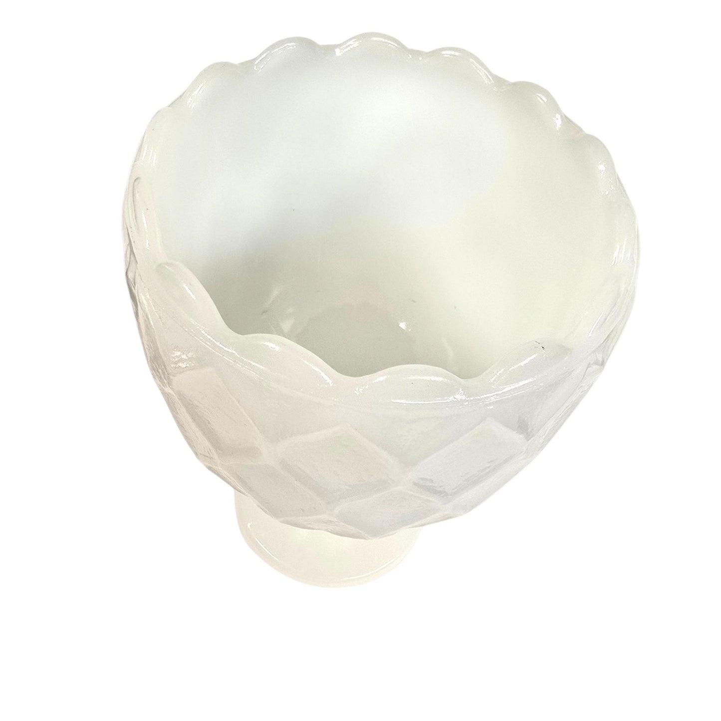Vintage White Milk Glass Diamond Pattern Pedestal Goblet Vase