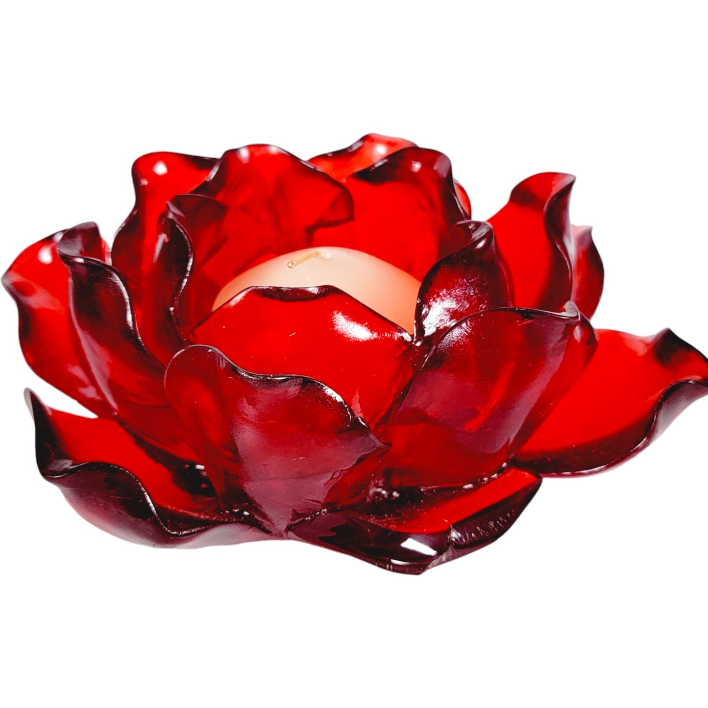 Z Galerie Red Glass Flower Tealite Holder FLAW (Broken Petal)