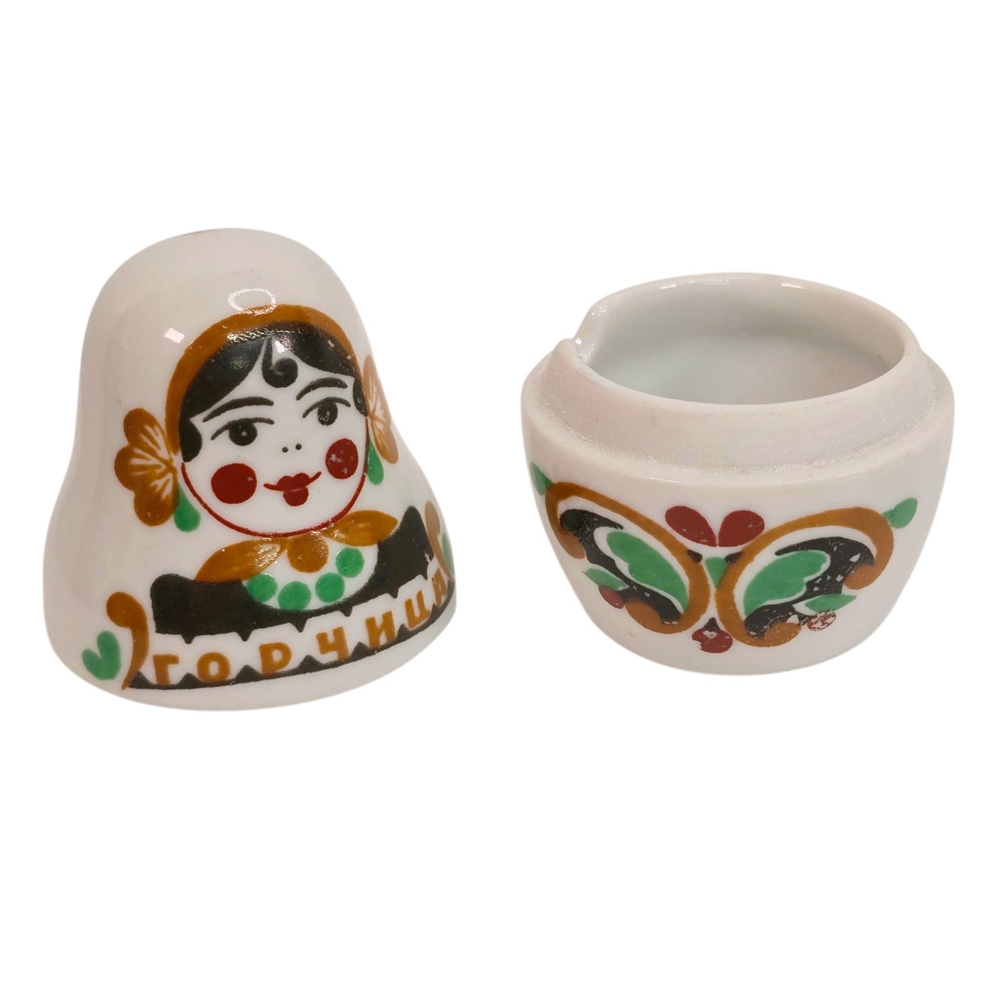 Gardner Verbilki Russian Porcelain Matryoshka Condiment Set Salt Pepper Mustard