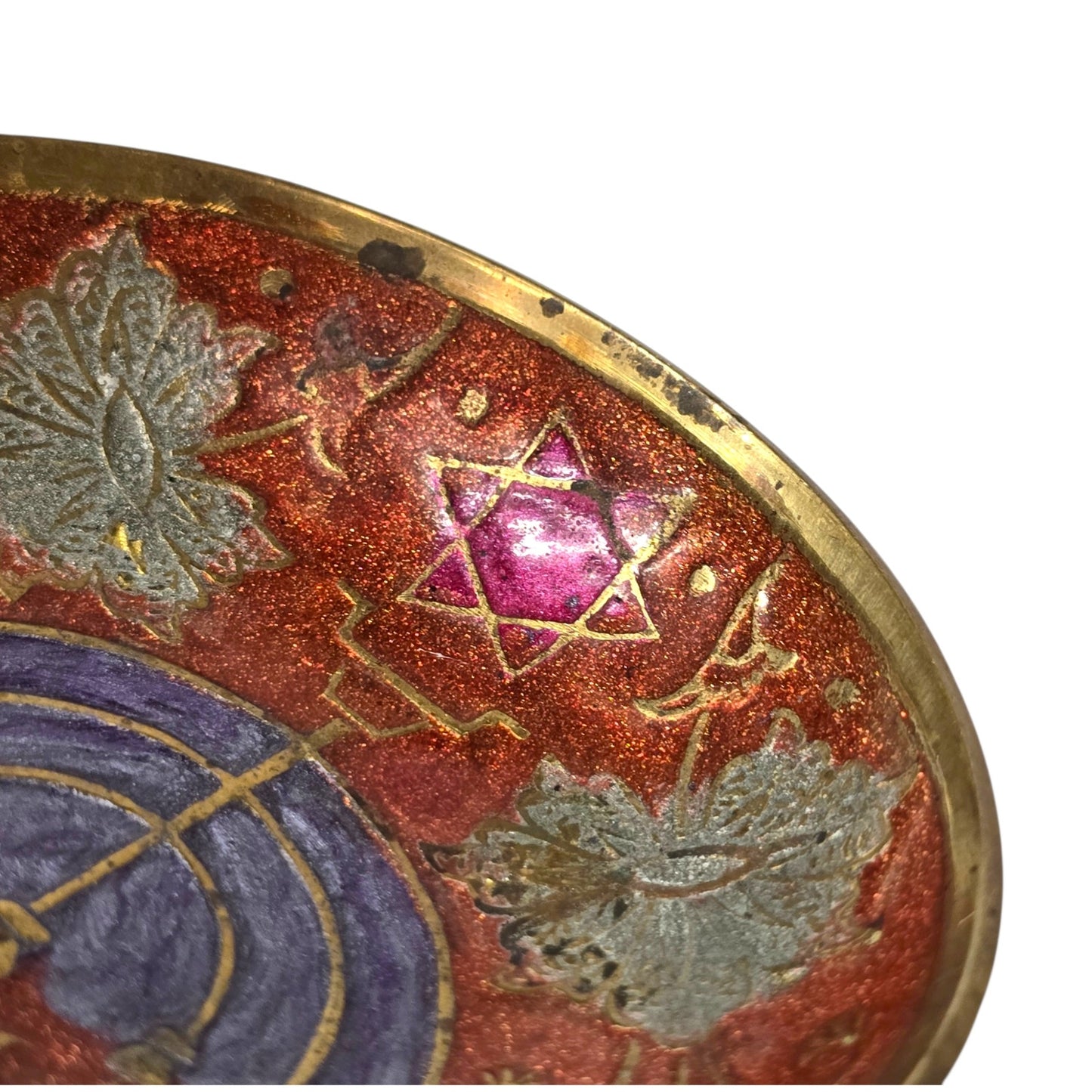 Vintage Brass Menorah Bowl Miniature Enamel Judaica Trinket Dish Israel