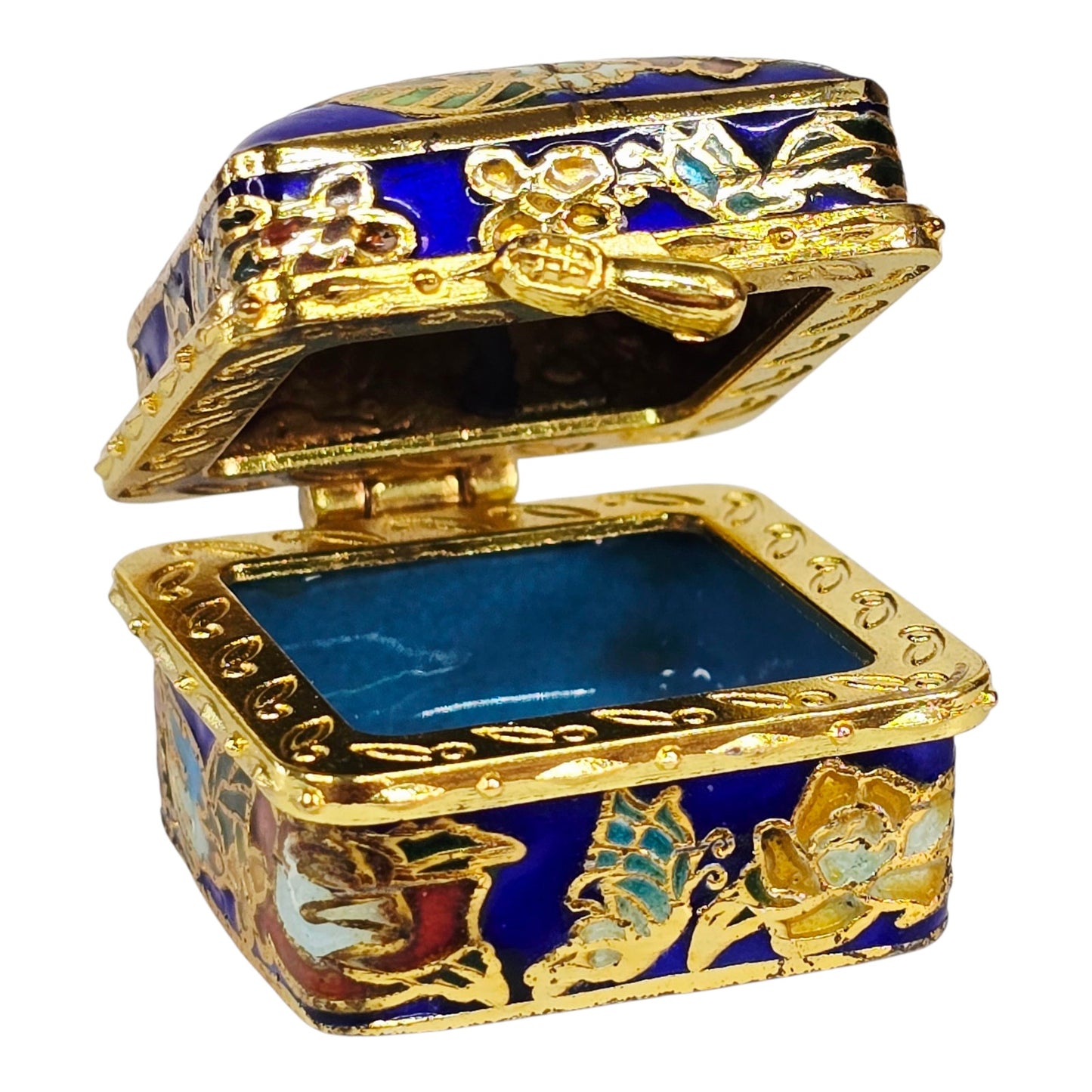 Vintage Cloisonne Trinket Box, Dragonfly & Floral Design