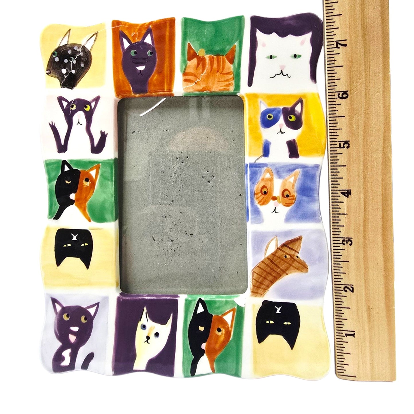 AS IS Colorful Cat Ceramic Picture Frame, Read