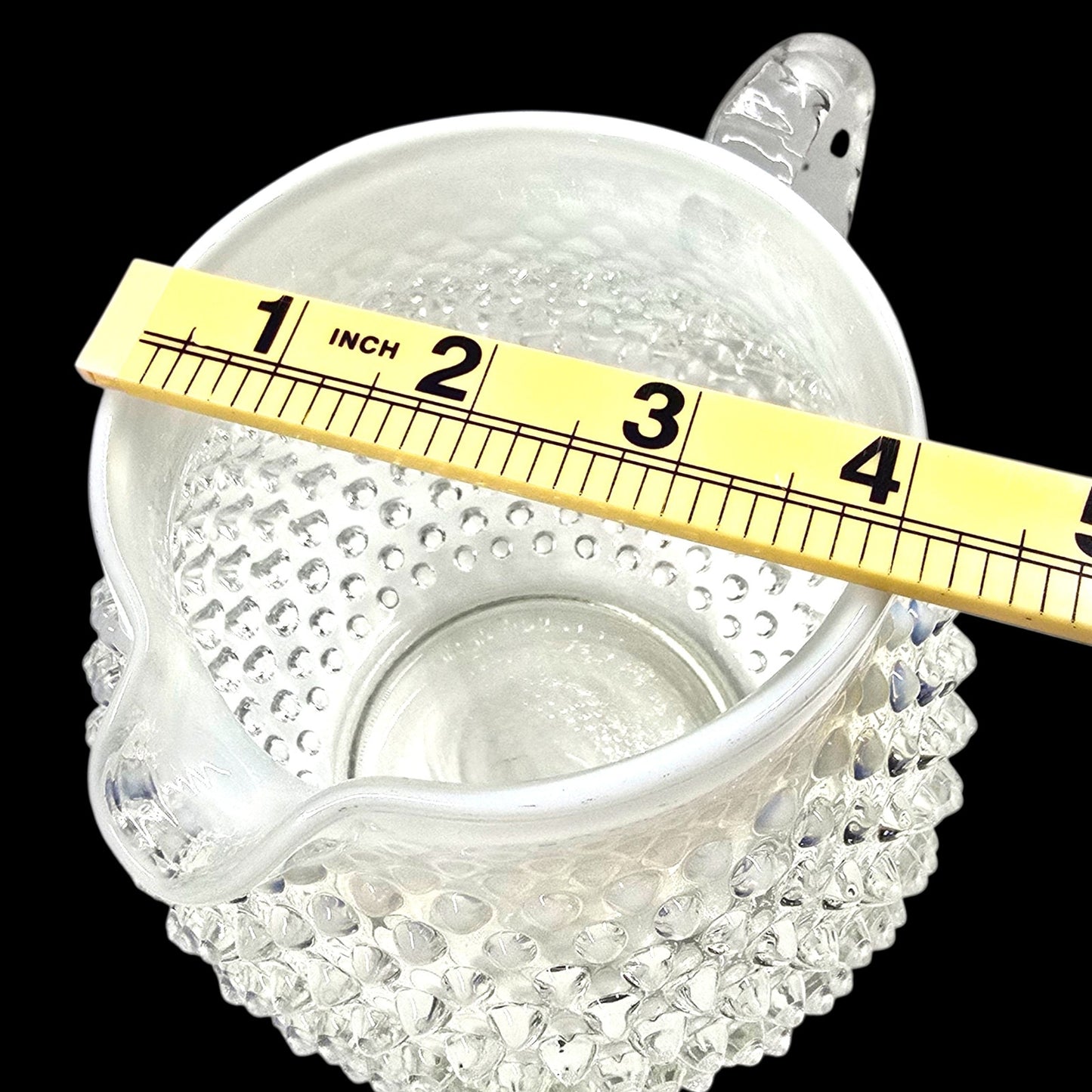 Vtg Fenton Hobnail Opalescent Glass Creamer Pitcher Jug Glowy Handle 5.25" H