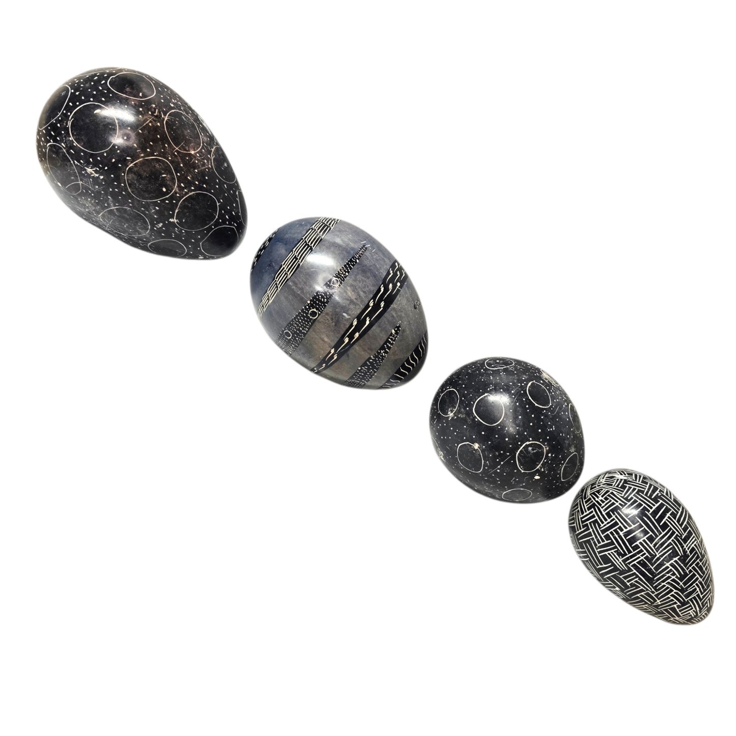 4 Hand Carved African Kisii Soapstone Eggs Kenya Decorative Stone Paperweights