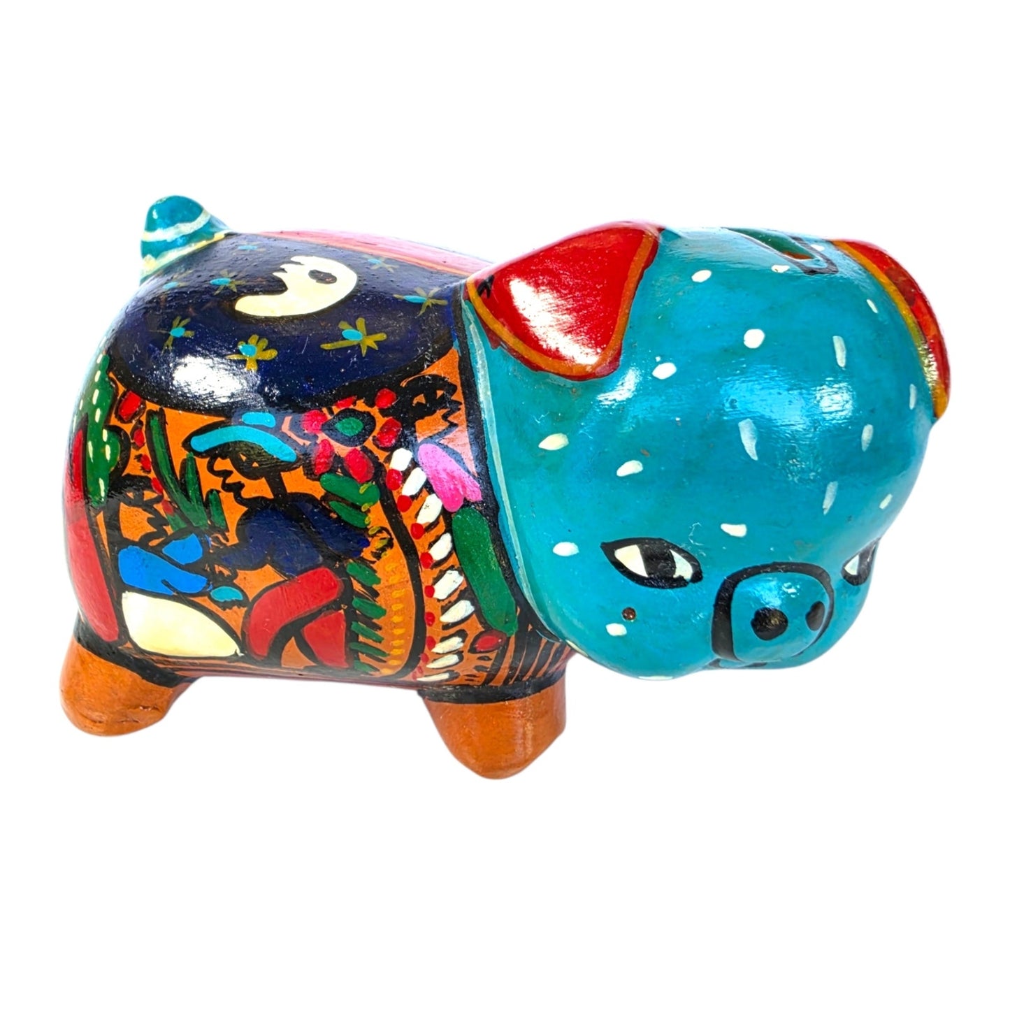 Vtg Mexican Folk Art Piggy Bank & Sombrero Ashtray / Trinket Dish Tonala Pottery