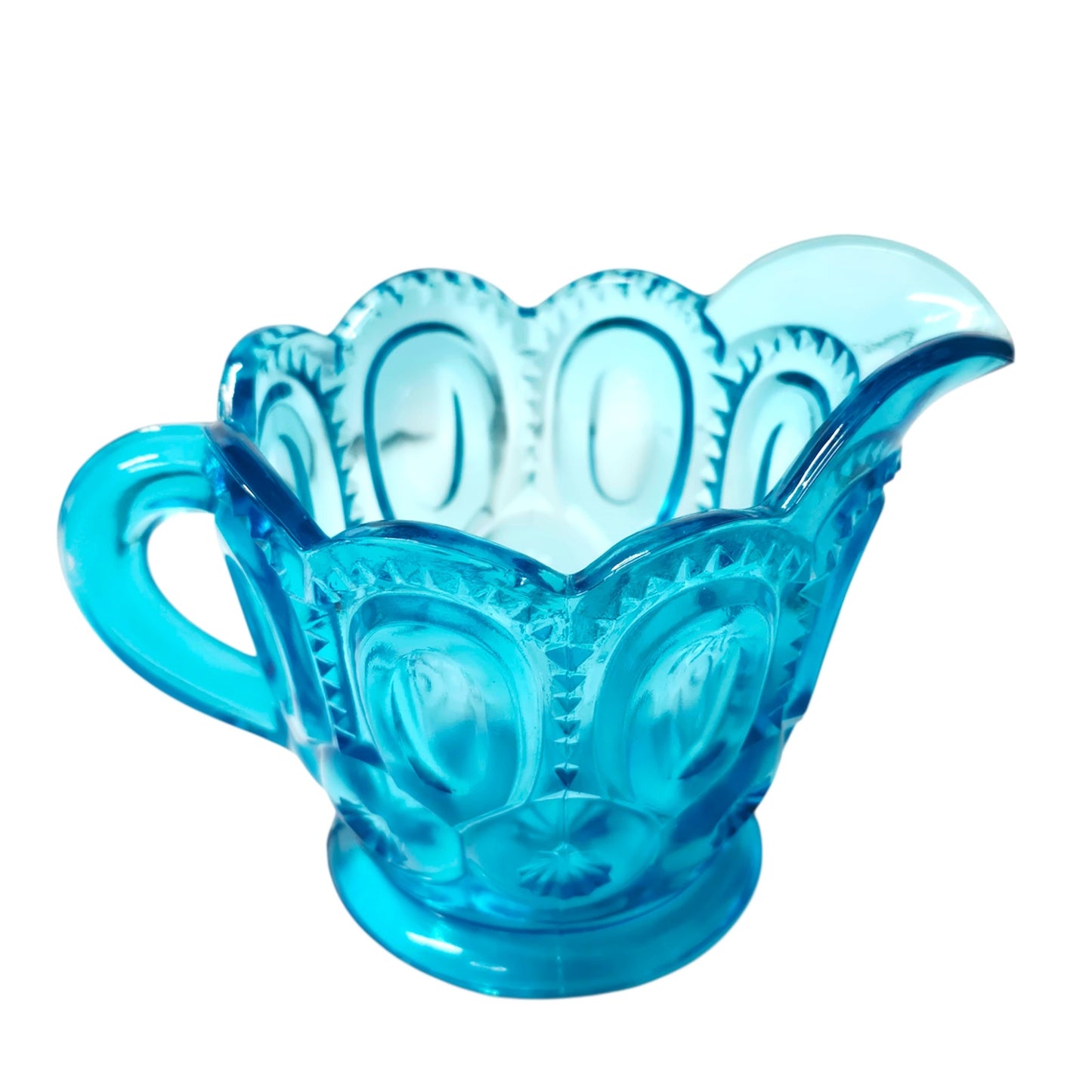 Vintage L. E. Smith Glass Moon & Stars Creamer Pattern Peacock Blue Turquoise UV