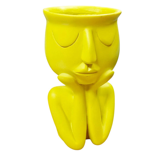 Quirky Yellow Ceramic Face Vase, Fun Home & Desk Decor, Succulent Pot Flower Pot