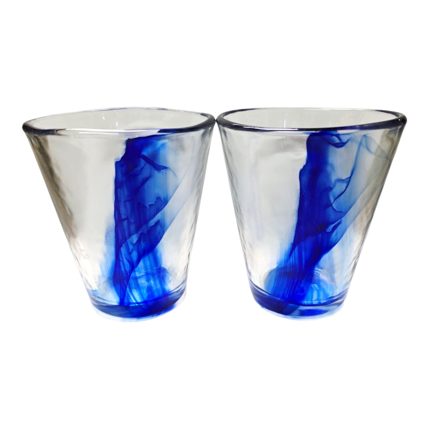 Bormioli Rocco Hand Blown Glasses, Italian Cobalt Blue Swirl Glasses, Heavy Glass