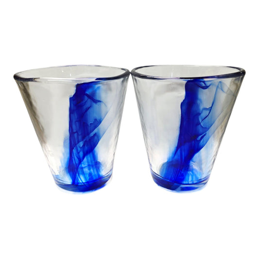 Bormioli Rocco Hand Blown Glasses, Italian Cobalt Blue Swirl Glasses, Heavy Glass