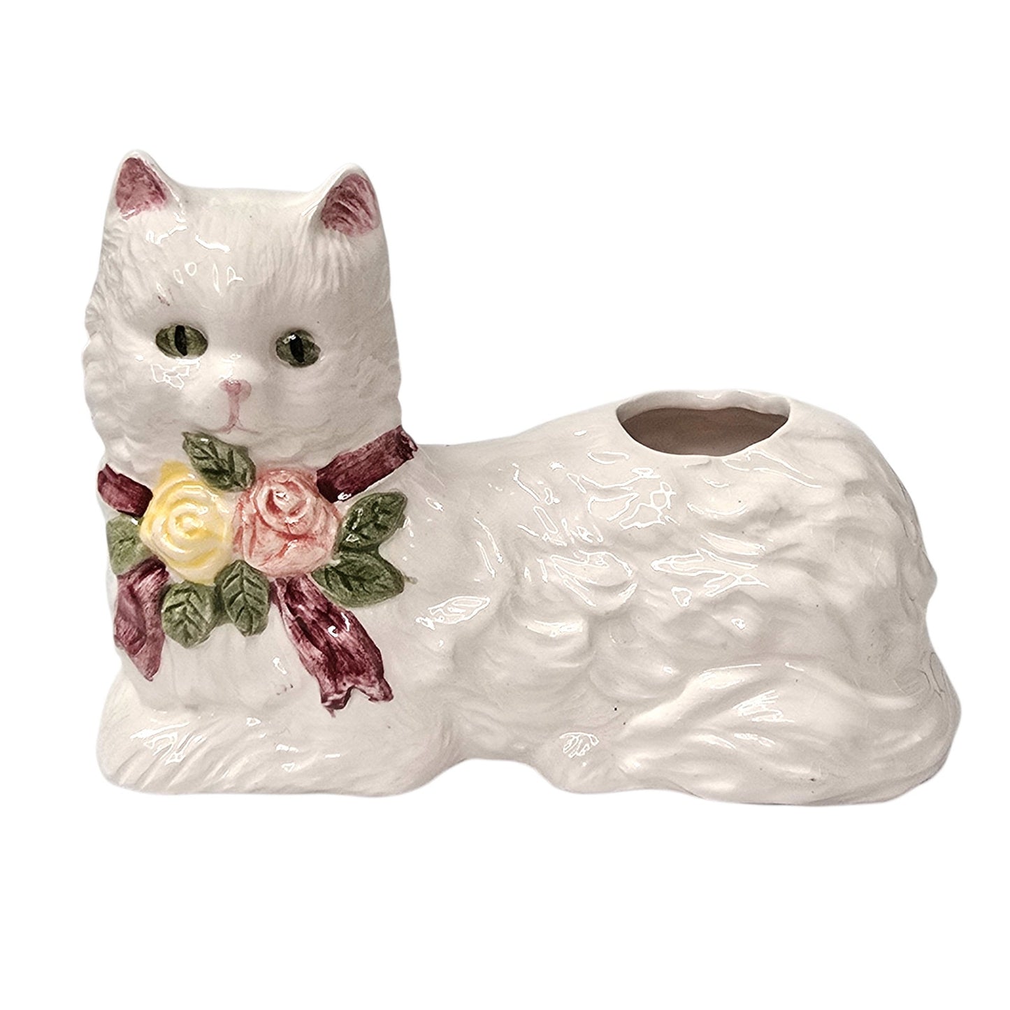 Vintage Artmark White Persian Cat Cosmetic Brush Holder - NIB