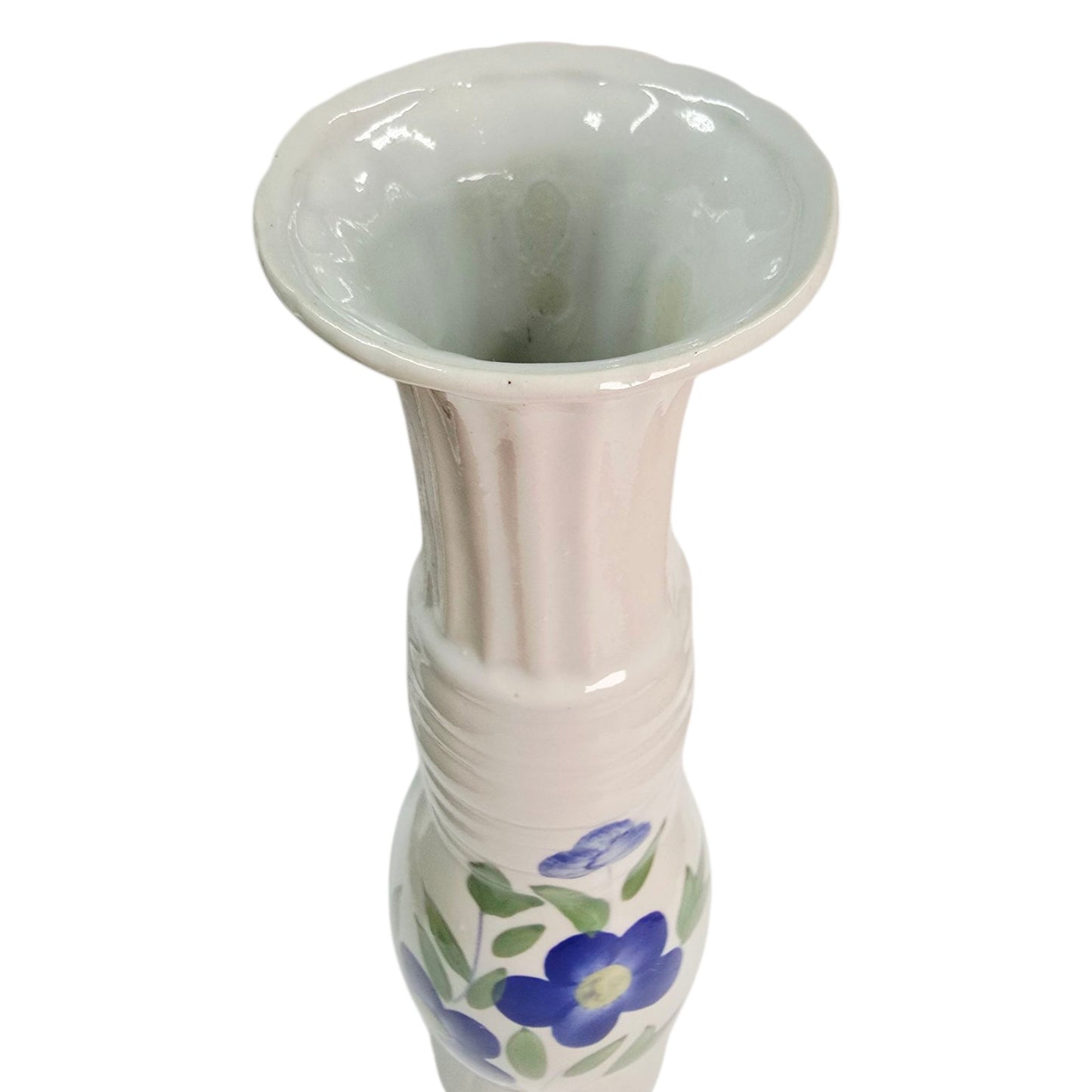 Vtg Stoneware Blue & Green Floral Vase Grecian Tall Vase 11"