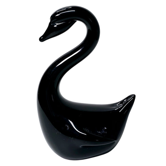 Vintage Black Glass Swan Figurine 4.75 in