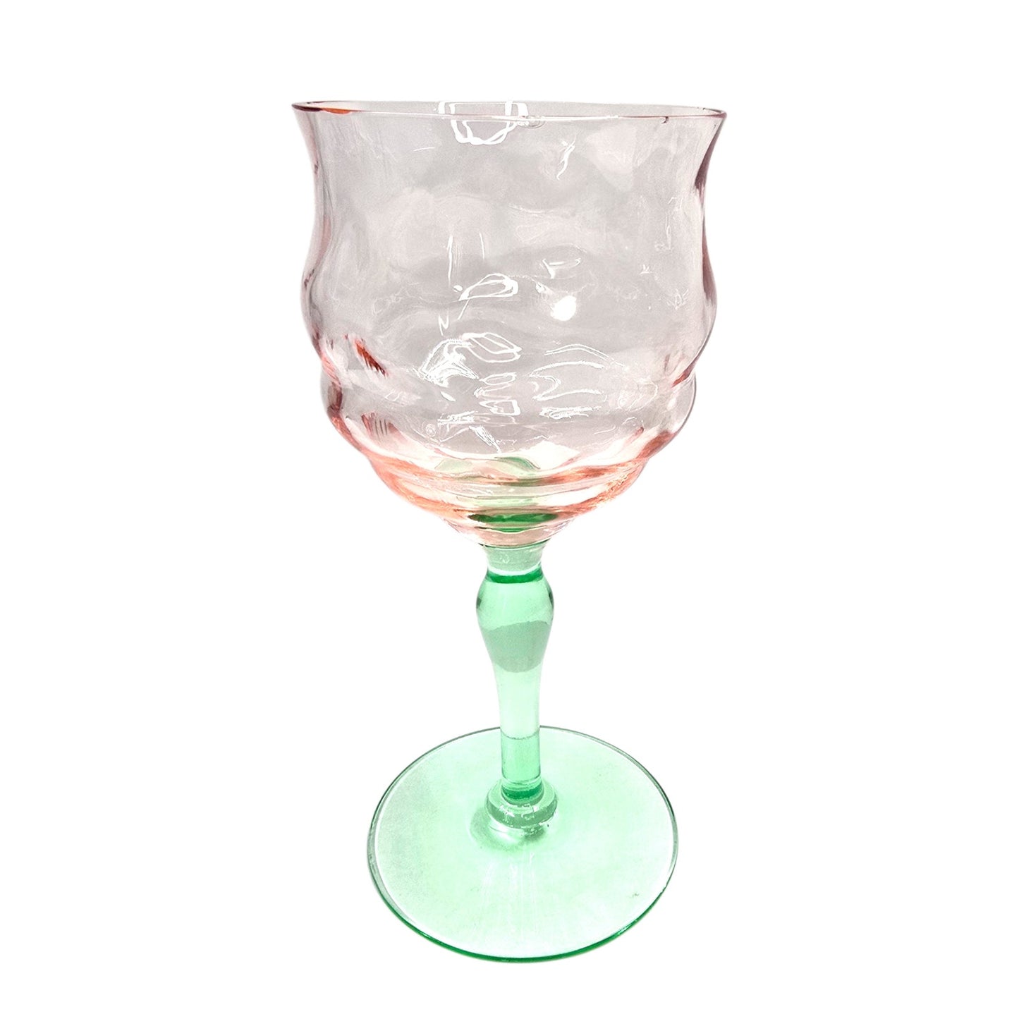 AS IS Tiffin Watermelon Uranium Glass Cocktail Coupe Champagne Glasses Set of 2